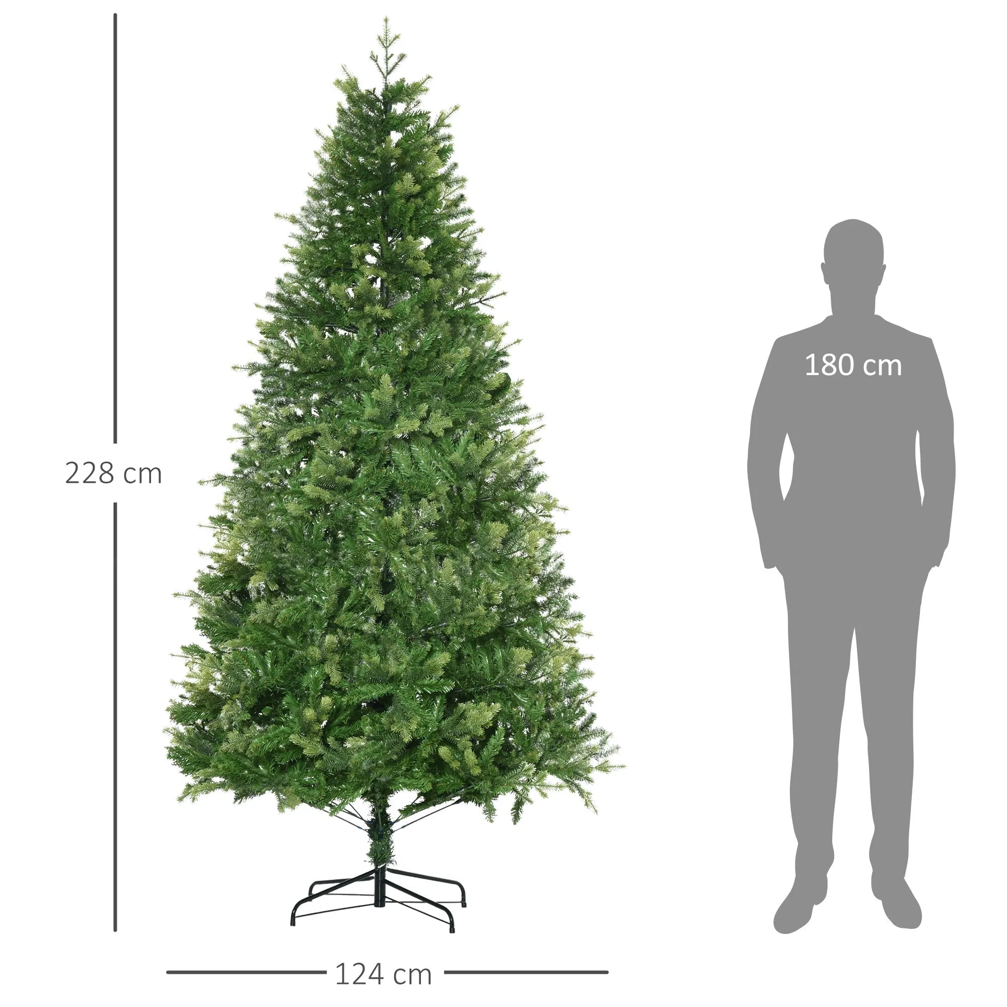 CHRISTMAS TREE - Artificial Fireproof Christmas Tree for Indoors with 2056 Branches and Metal Base, Ø124x228 cm, Green - Image 3