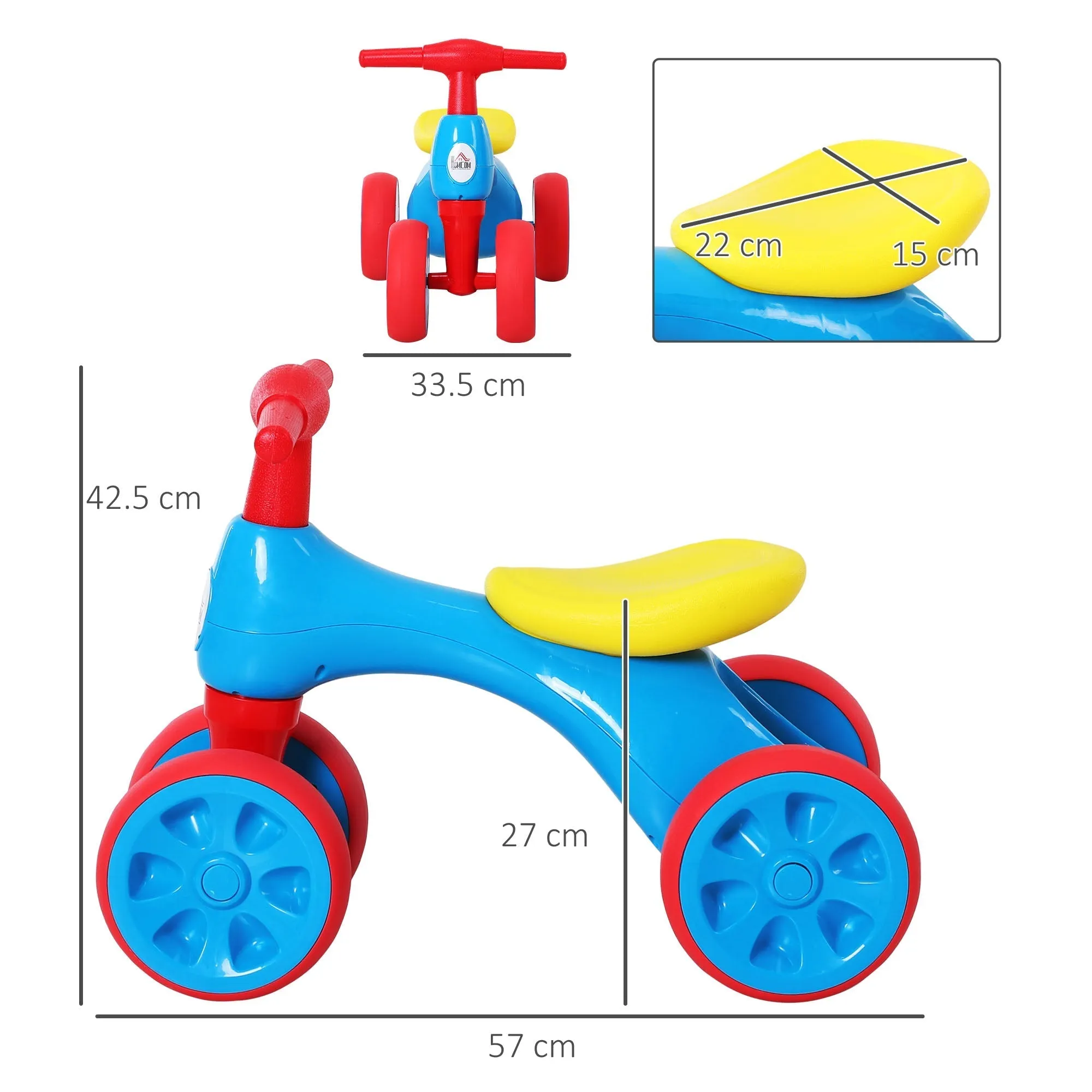Balance Bike, 4-Wheel Balance Bike for Kids Ages 18-36 Months, Blue and Red, 57cm x 33.5cm x 42.5cm - Image 3