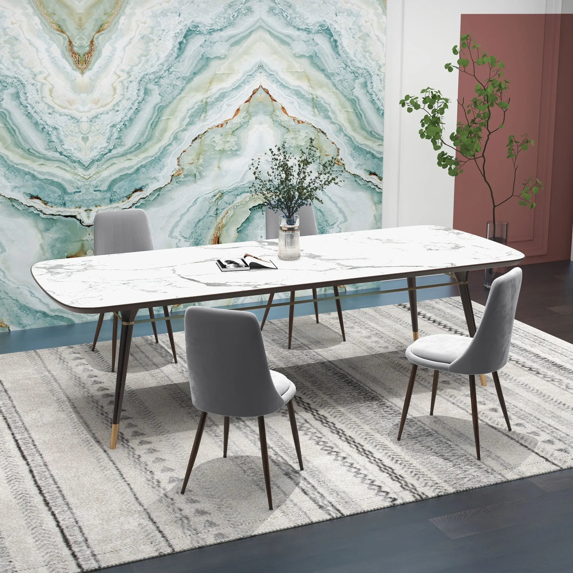 Padded Kitchen Chairs, Set of 4 in Polyester and Steel, 47x55x86 cm, Grey - Image 2