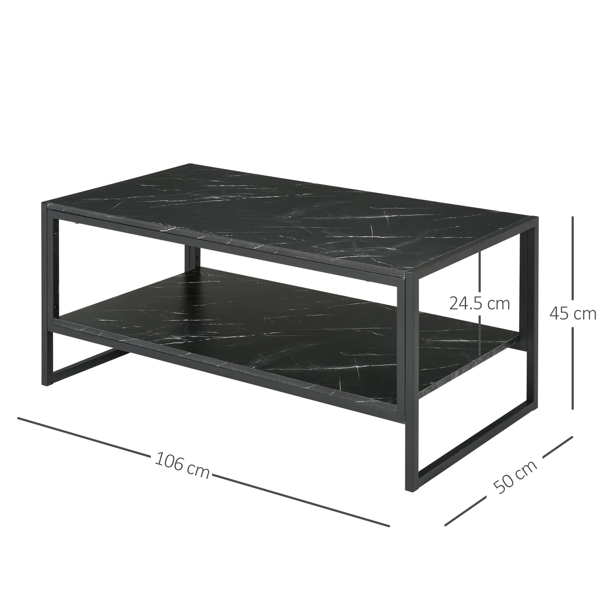 MALORCA | Black Marble Effect Coffee Table with Lower Shelf for Living Room or Office, 106x50x45cm - Image 3