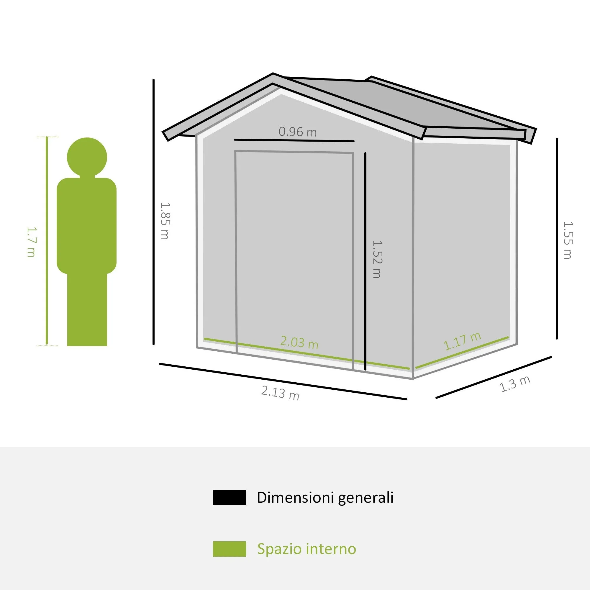 Garden Shed Tool Shed in Sheet Metal with Sliding Doors, 213x130x185 cm, Grey - Image 3