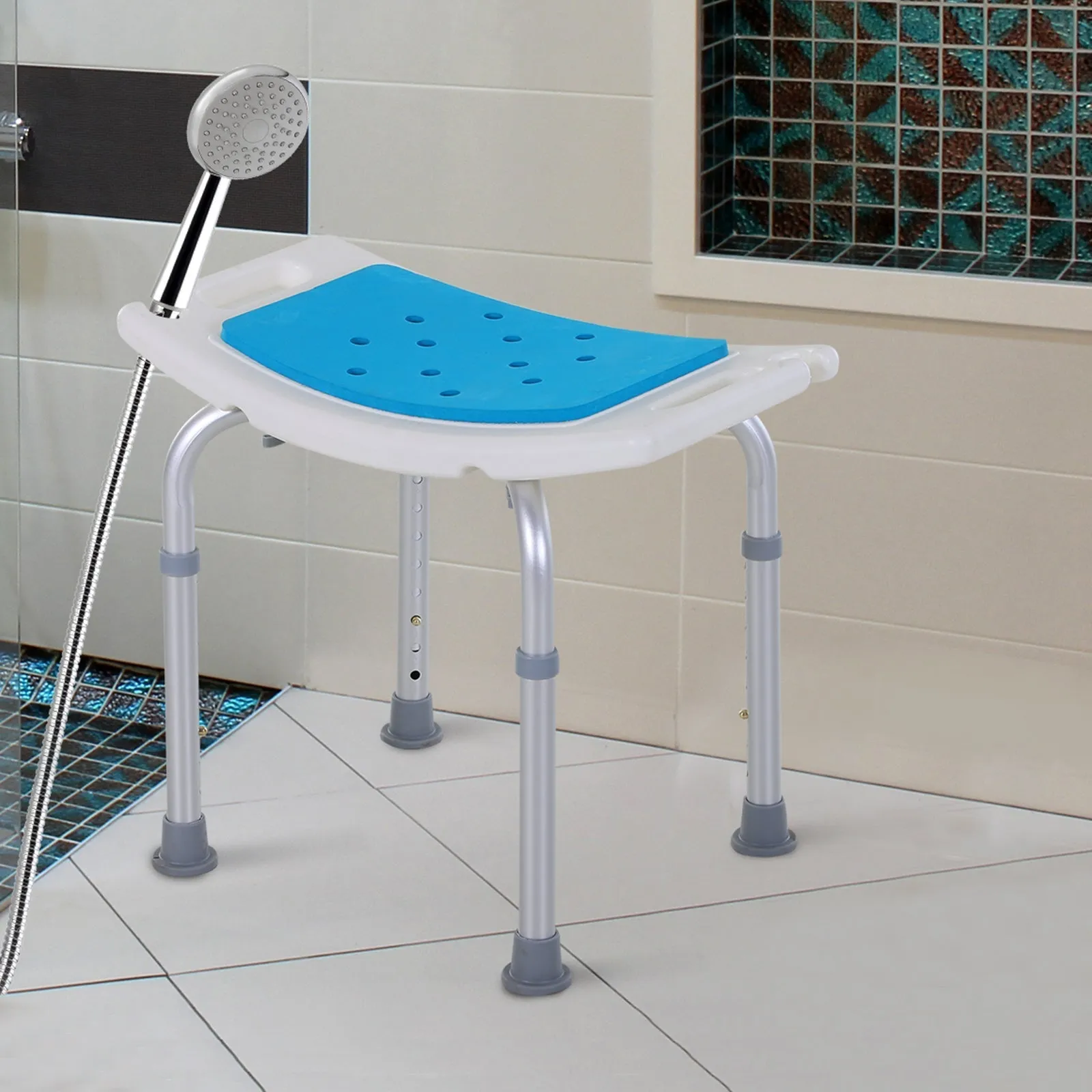 Shower Stool Bathroom Aluminum Alloy and Non-Slip Plastic, 6 Level Adjustable Height 39-52cm - Image 2