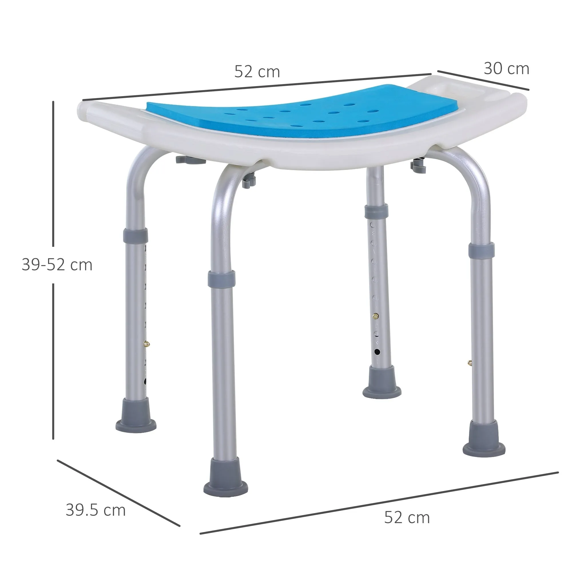 Shower Stool Bathroom Aluminum Alloy and Non-Slip Plastic, 6 Level Adjustable Height 39-52cm - Image 3