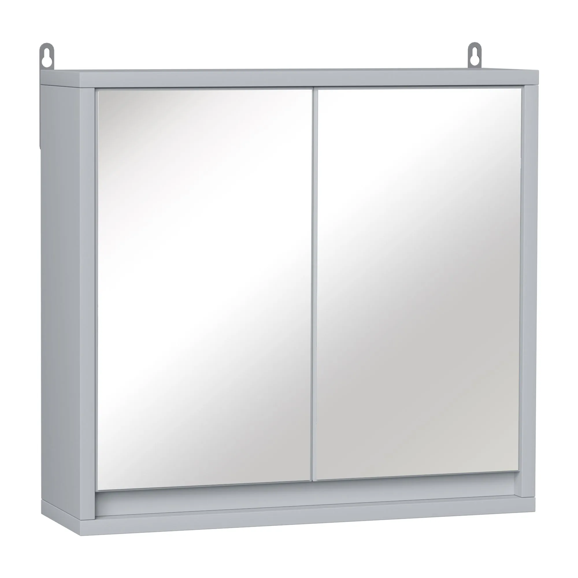 Double Glass Door Bathroom Cabinet with Adjustable Shelf Wall Mounted Wooden 48x14.5x45cm Grey