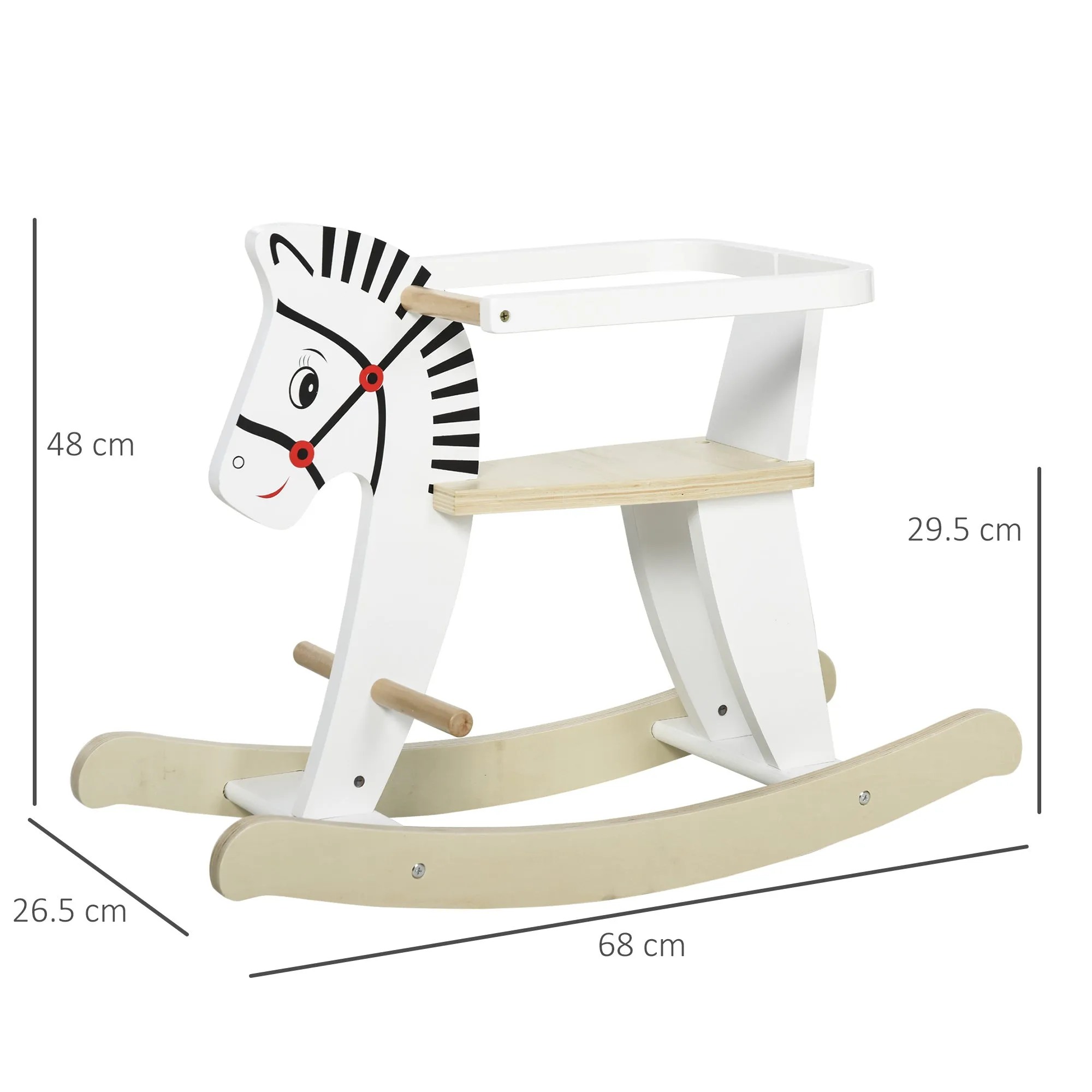 Classic Wooden Rocking Horse for Children 1-3 Years with Edge, Handles and Footrest, 68x26. 5x48cm, White 4.8 - Image 3
