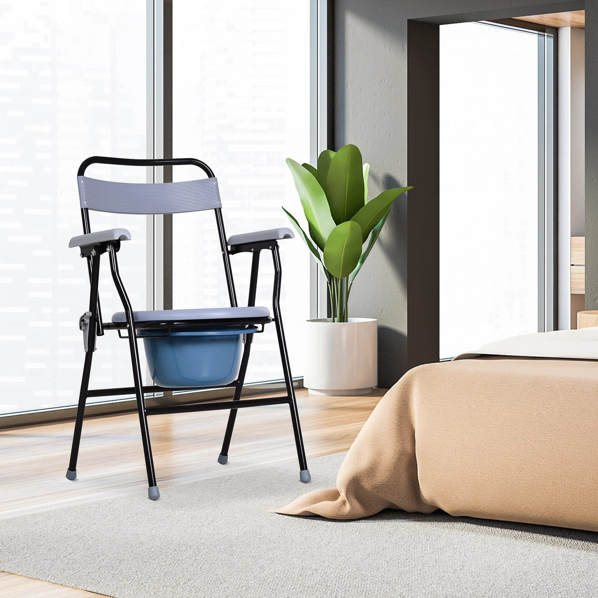 ECARE | Foldable WC chair with removable pot for the elderly and disabled in iron and plastic tubes | 52x50x75cm - Image 2