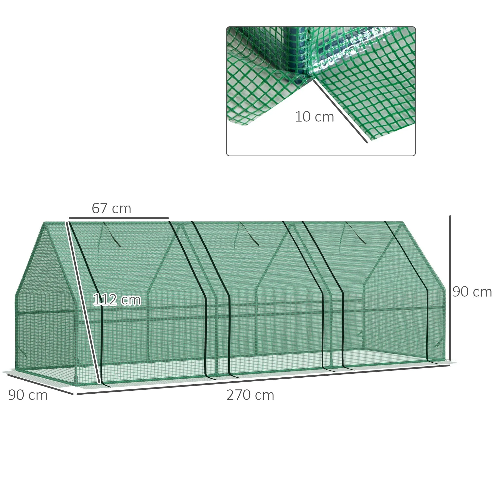 PE Tunnel Greenhouse for Plants and Flowers with Extended Edges and Hinged Doors, 270x90x90 cm, Dark Green - Image 3