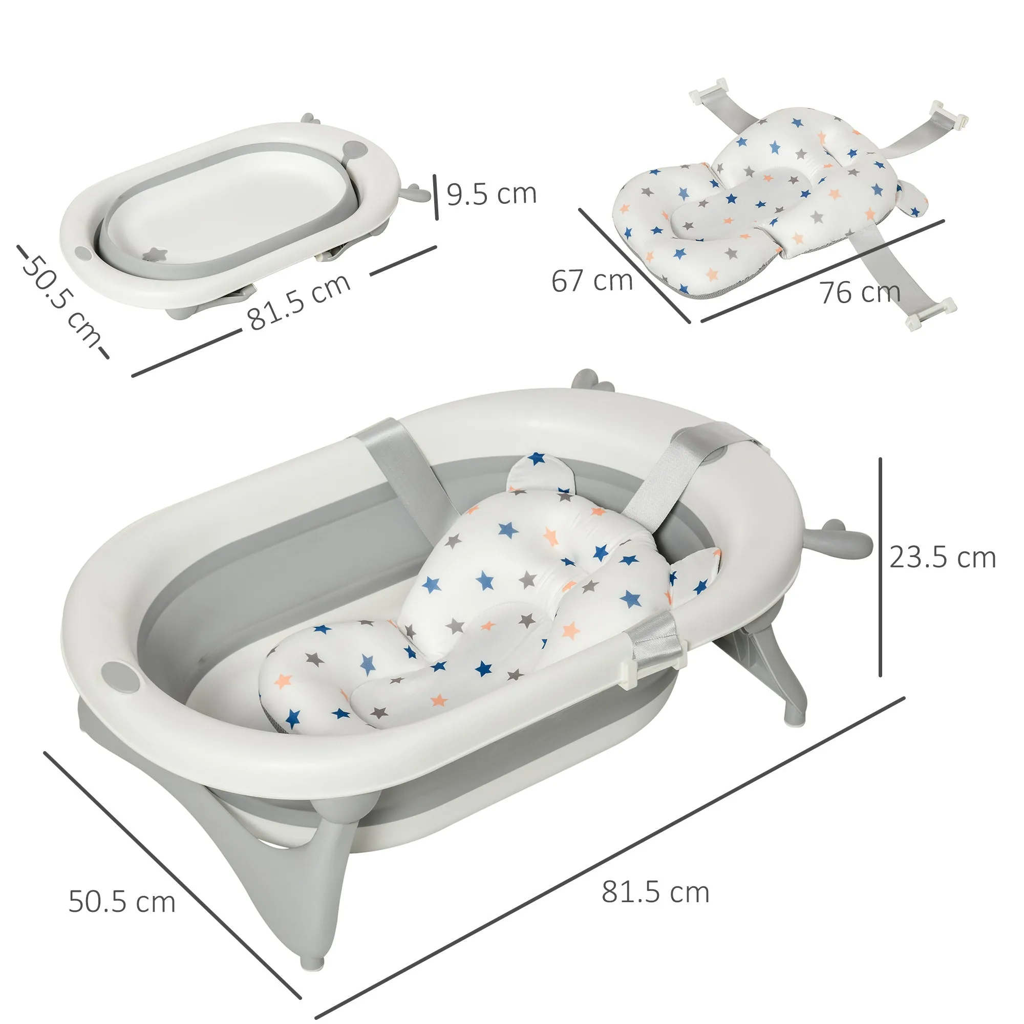 Foldable Baby Bath Tub for 0-3 Years Old with Temperature Indicator and Cushion, 81.5 x 50.5 x 23.5cm, White - Image 3