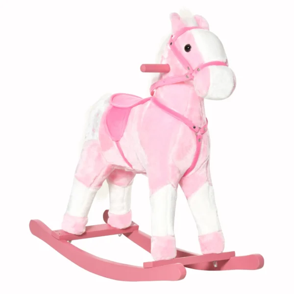 Wooden Rocking Horse with Animal Sound Toy Gift for Children, 74 x 28 x 65 cm, Pink