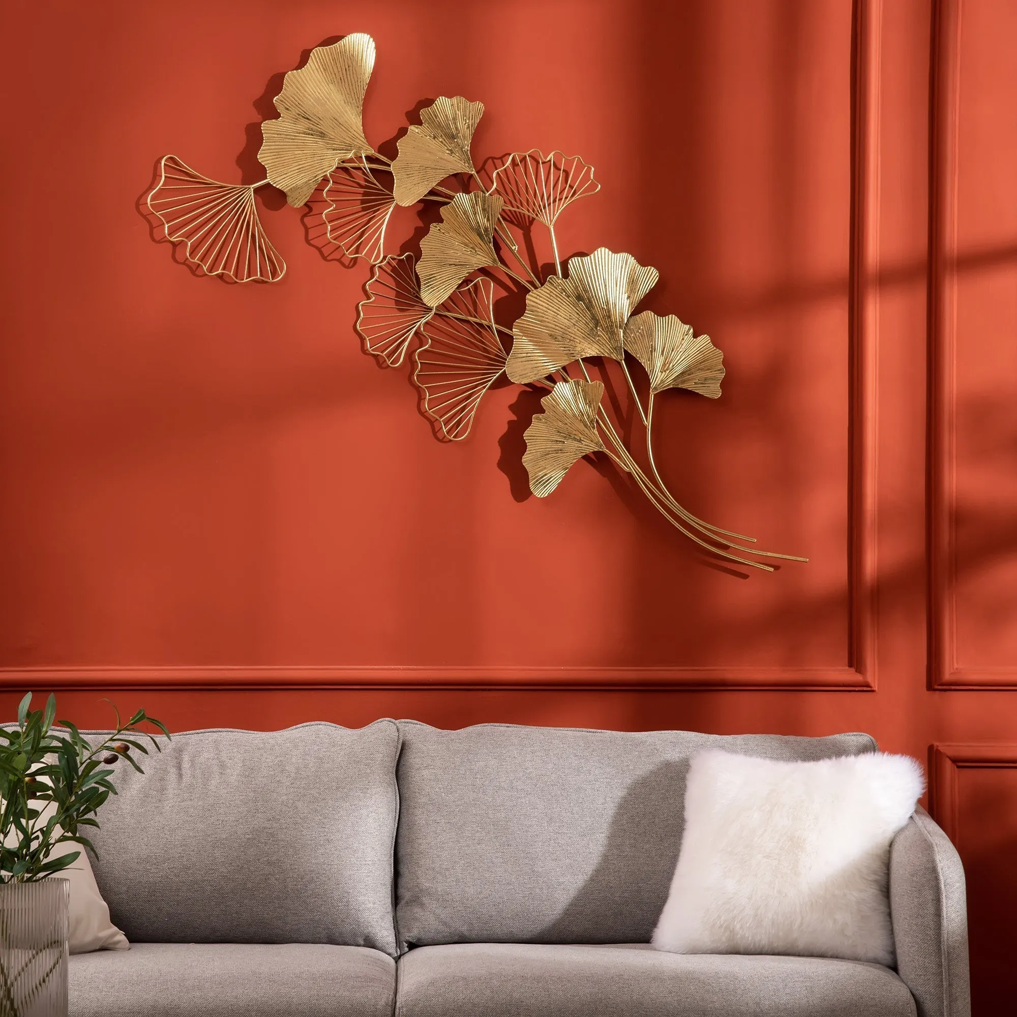3D Metal Wall Decoration, Golden Ginkgo Leaf Wall Art 138x70cm - Image 2