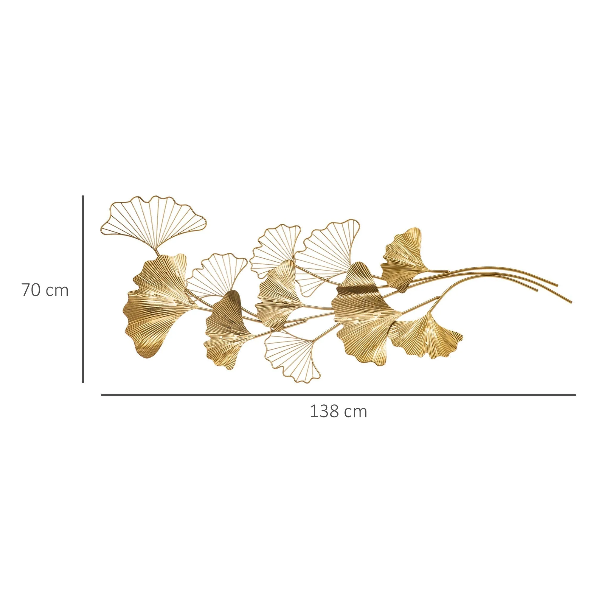 3D Metal Wall Decoration, Golden Ginkgo Leaf Wall Art 138x70cm - Image 3