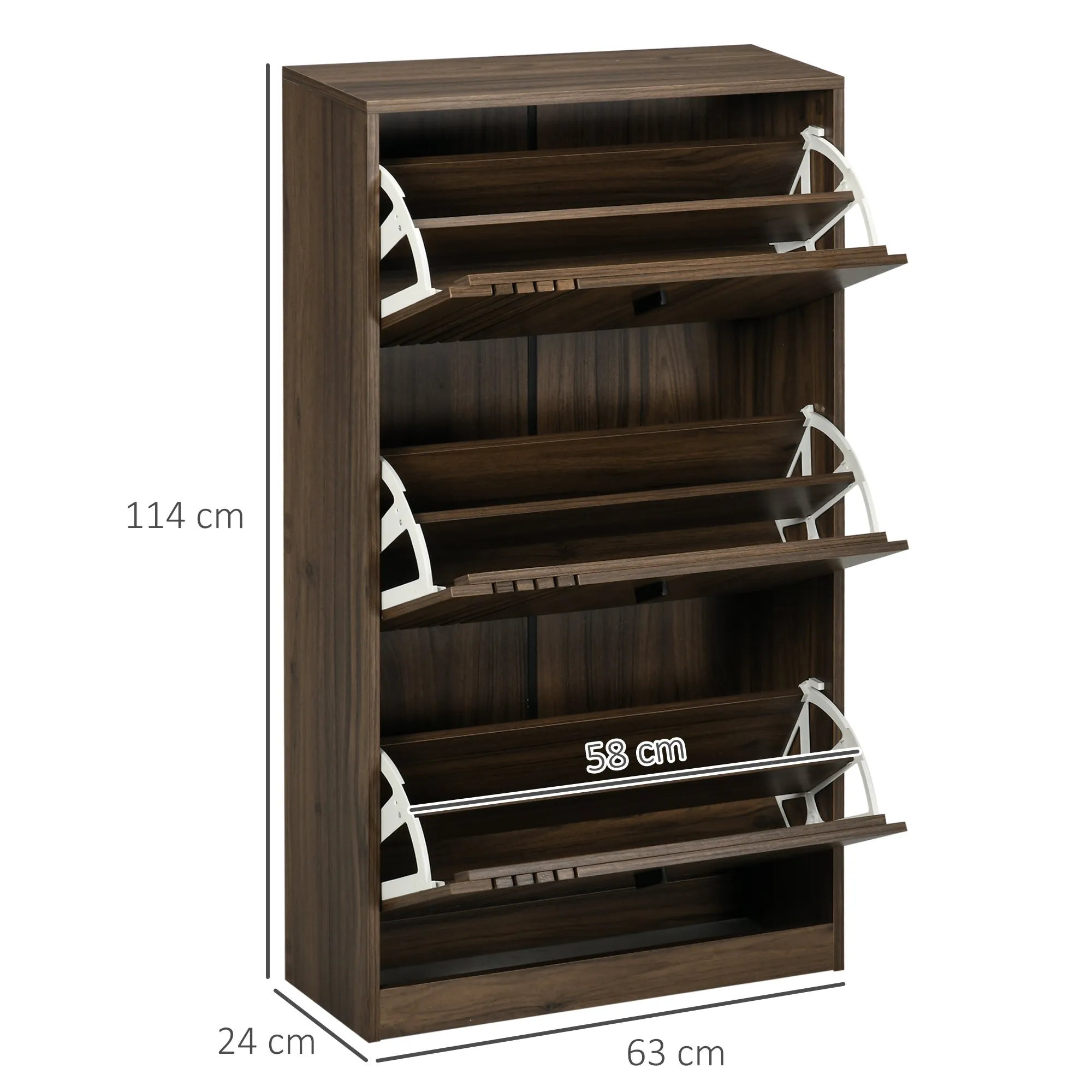 3-Tier Shoe Rack with Adjustable Shelves for 18 Pairs Max, Chipboard, 63x24x117 cm - Image 3