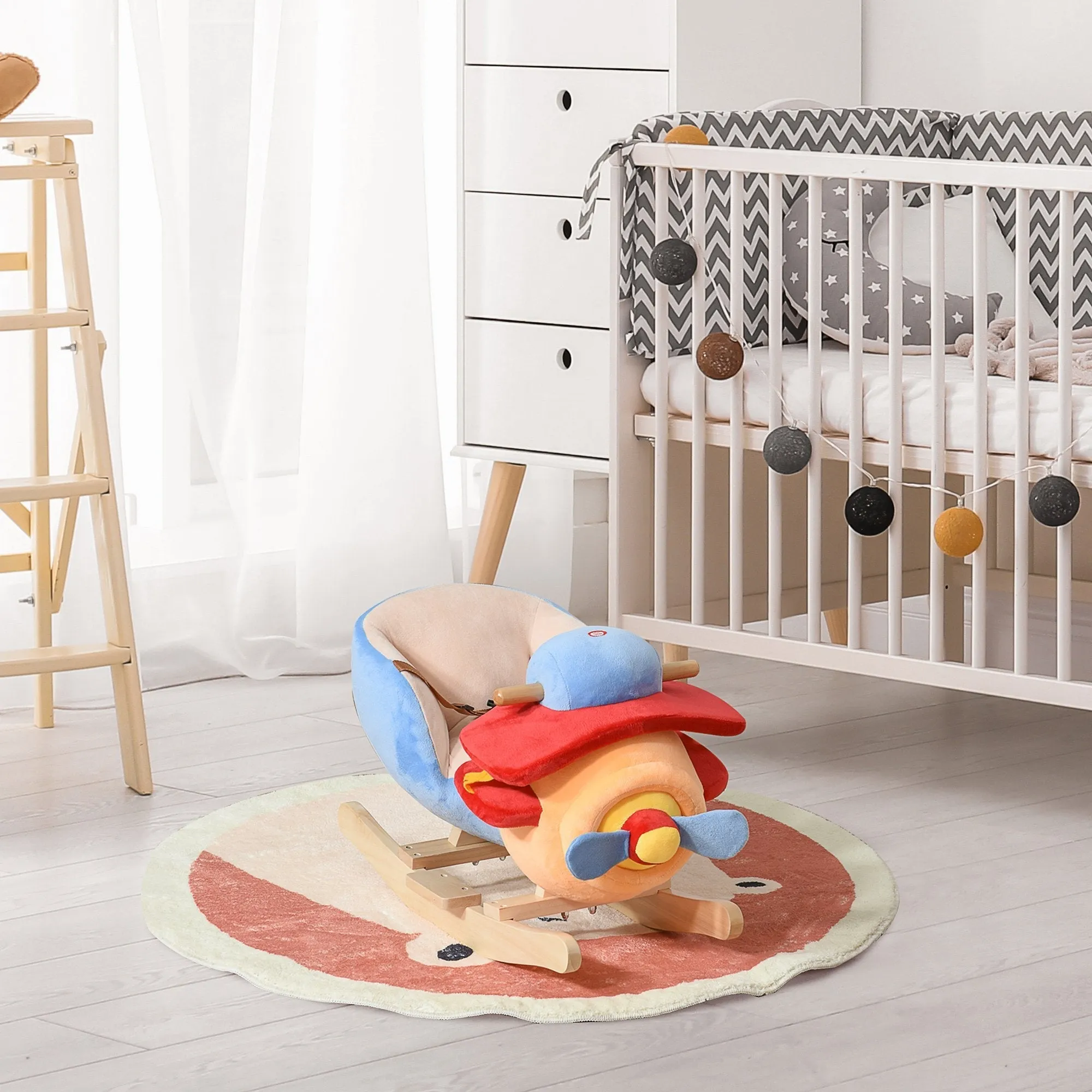 Airplane Rocking Horse for Children Over 18 Months, Alamo Wooden Rocking Horse with Built-in Music, Max:60kg 60x33x45cm - Image 2