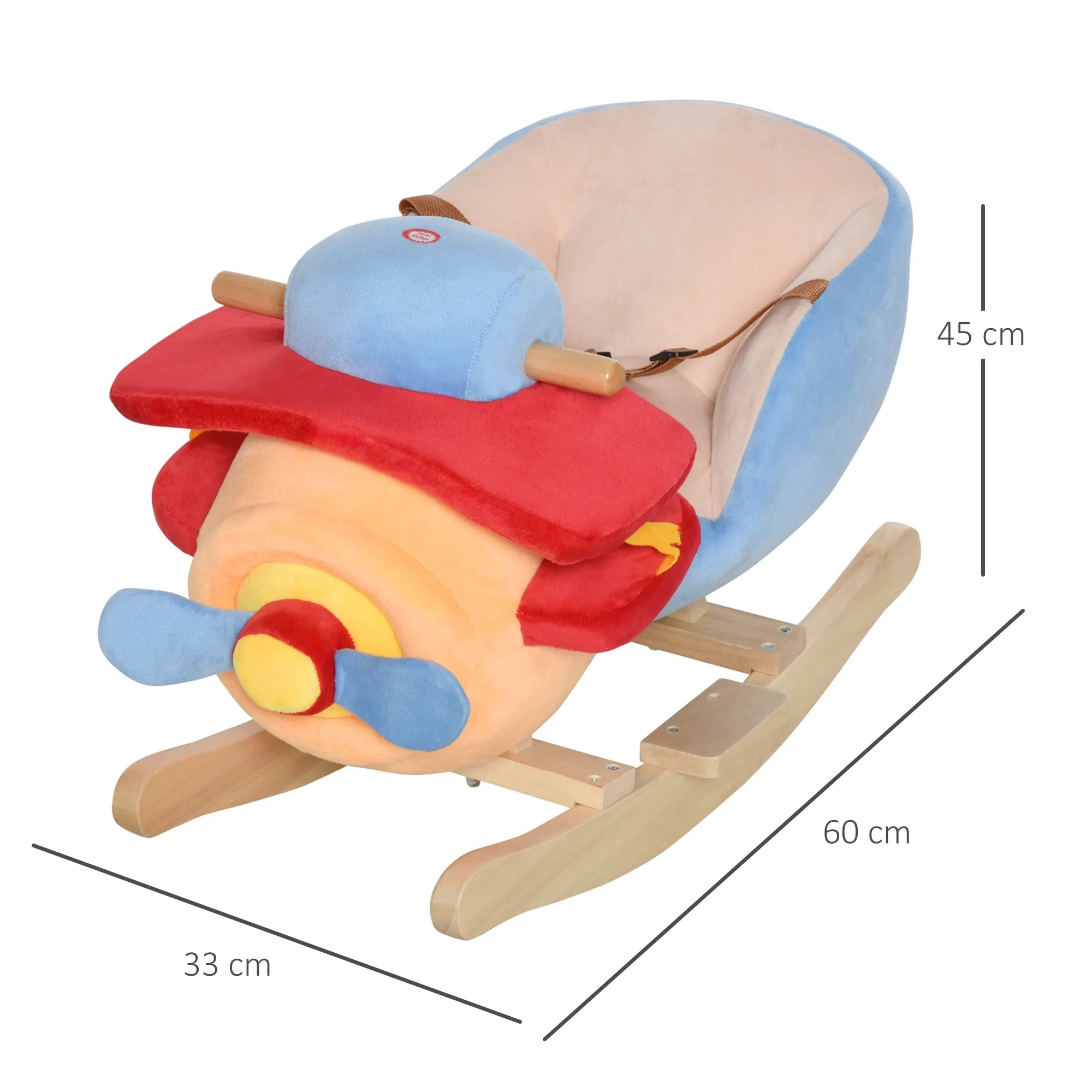 Airplane Rocking Horse for Children Over 18 Months, Alamo Wooden Rocking Horse with Built-in Music, Max:60kg 60x33x45cm - Image 3