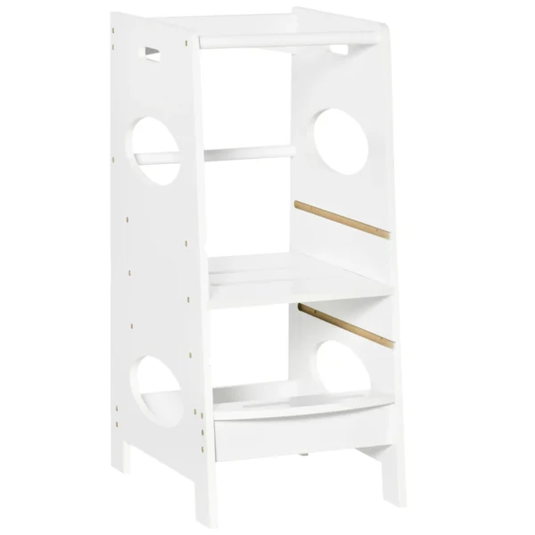 Montessori Tower for Children, Learning Tower with Adjustable Height in MDF, 40x50x90cm, White