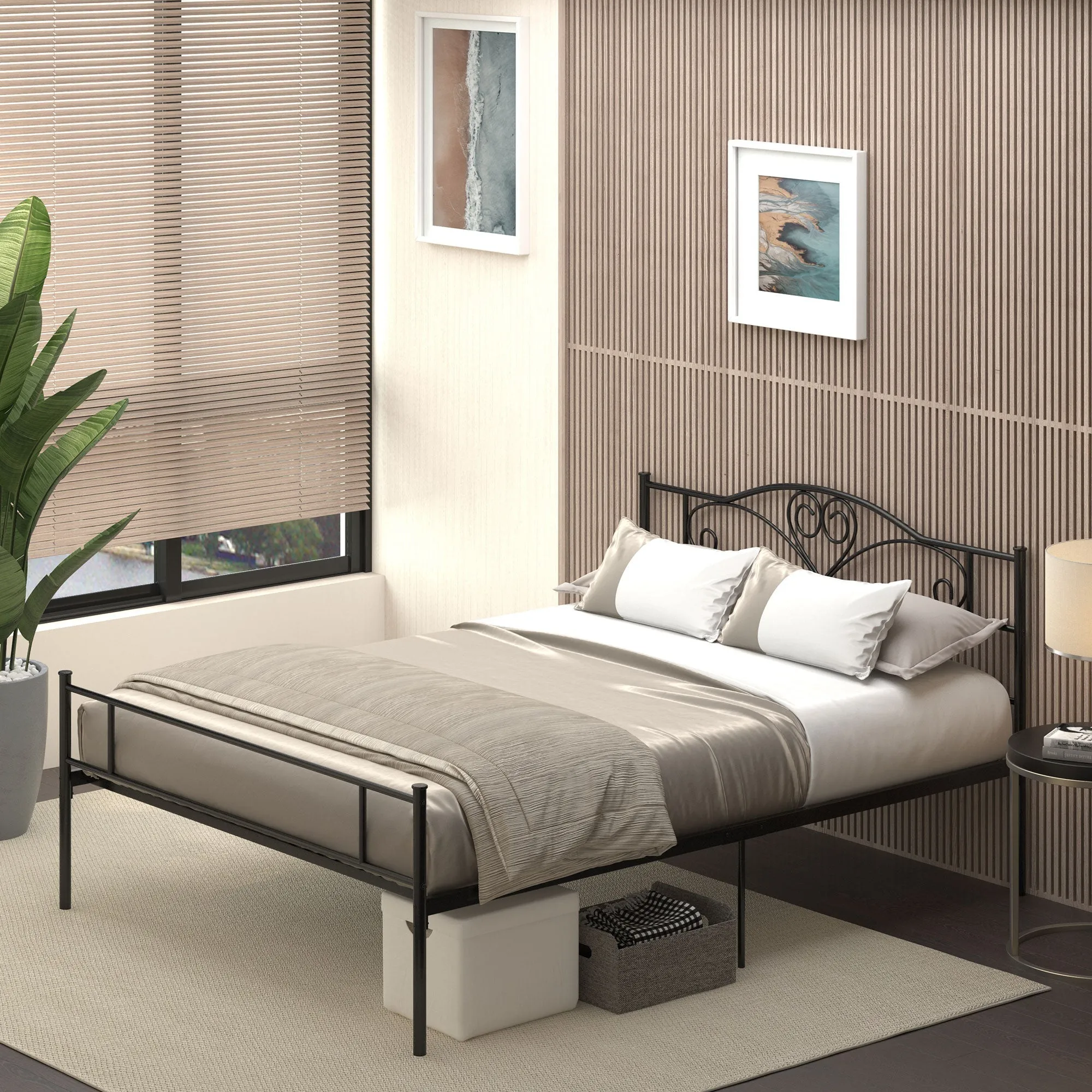 Queen Size Steel Bed Frame with Integrated Slats, Headboard and Footboard, 140x200cm - Image 2