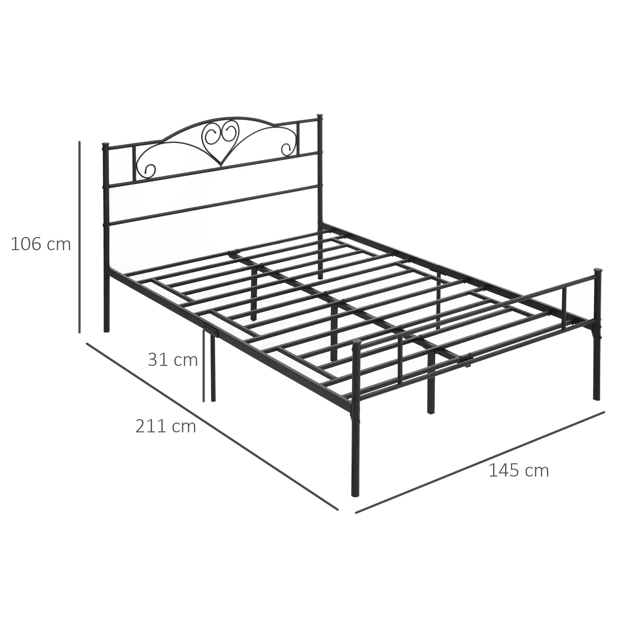 Queen Size Steel Bed Frame with Integrated Slats, Headboard and Footboard, 140x200cm - Image 3