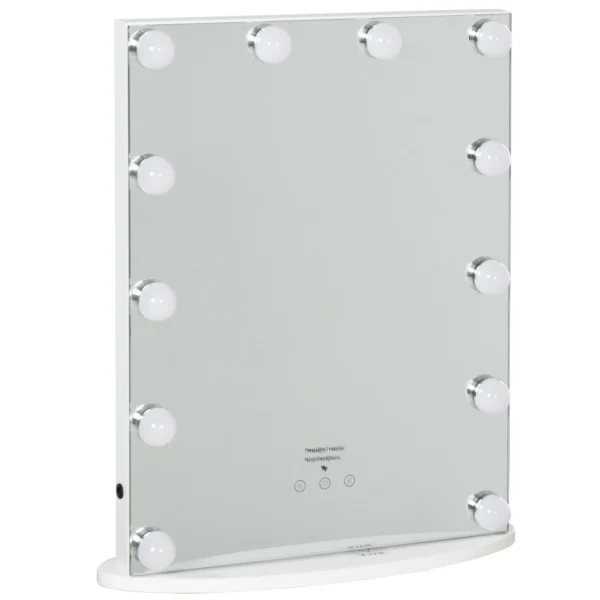 Hollywood Mirror with Lights for Makeup Dressing Table, Lighted Vanity Mirror with 12 Dimmable LED Bulbs and USB Plug in Power Supply, White