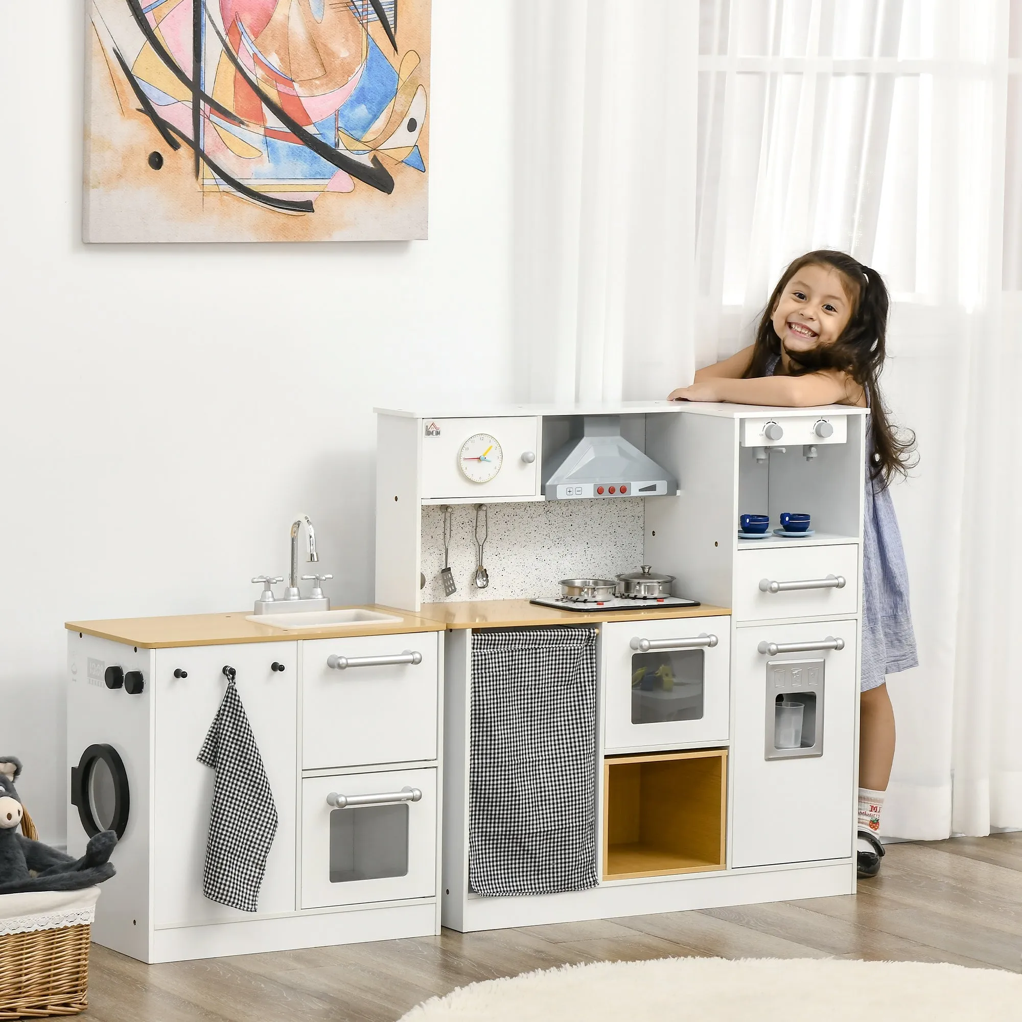 2-Piece Toy Kitchen for Kids 3-6 Years Old with Kitchen Utensils, Lights and Sound Effects, in MDF and PP - Image 2