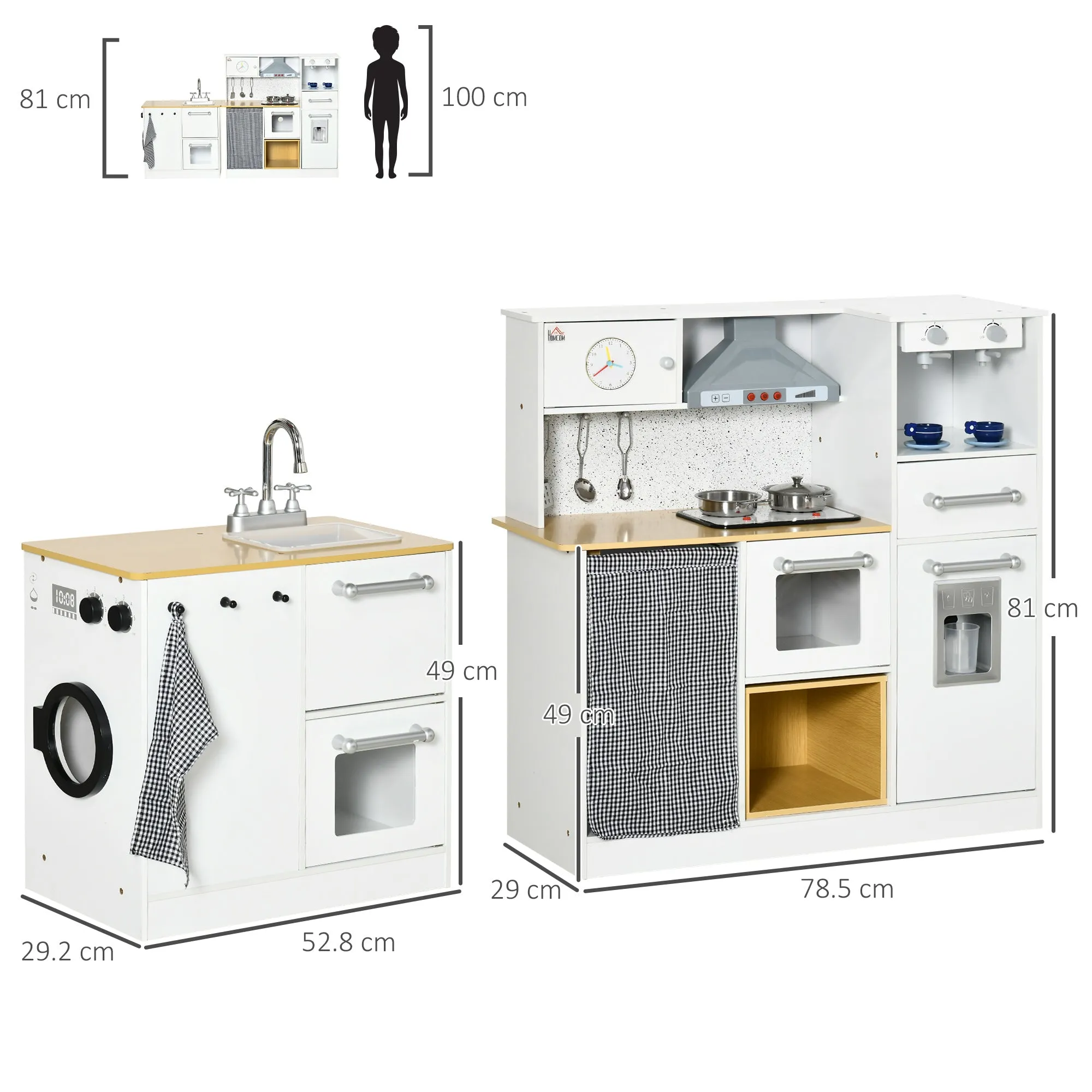 2-Piece Toy Kitchen for Kids 3-6 Years Old with Kitchen Utensils, Lights and Sound Effects, in MDF and PP - Image 3
