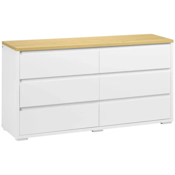 Modern 6 Drawer Chest of Drawers in Chipboard for Bedroom and Entrance, 140x37x75cm