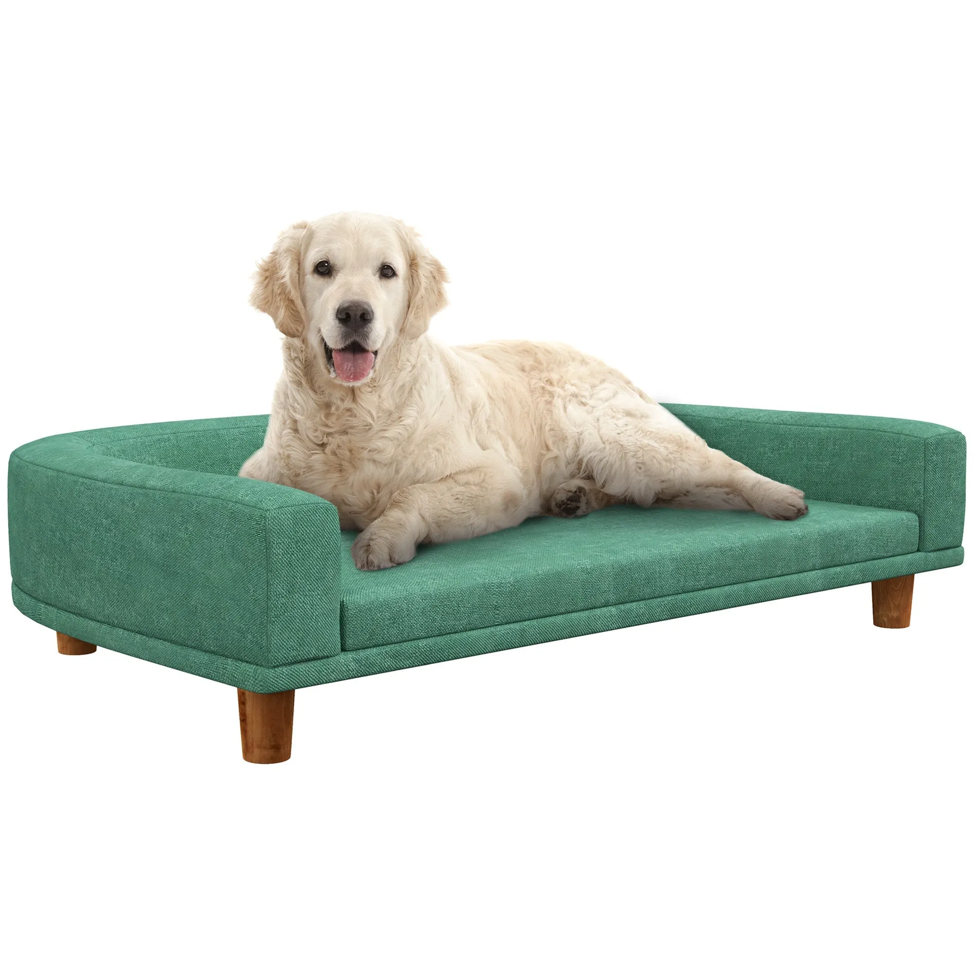 Large Dog Sofa with Raised Legs and Removable Cushion, 98x67x25 cm, Light Green