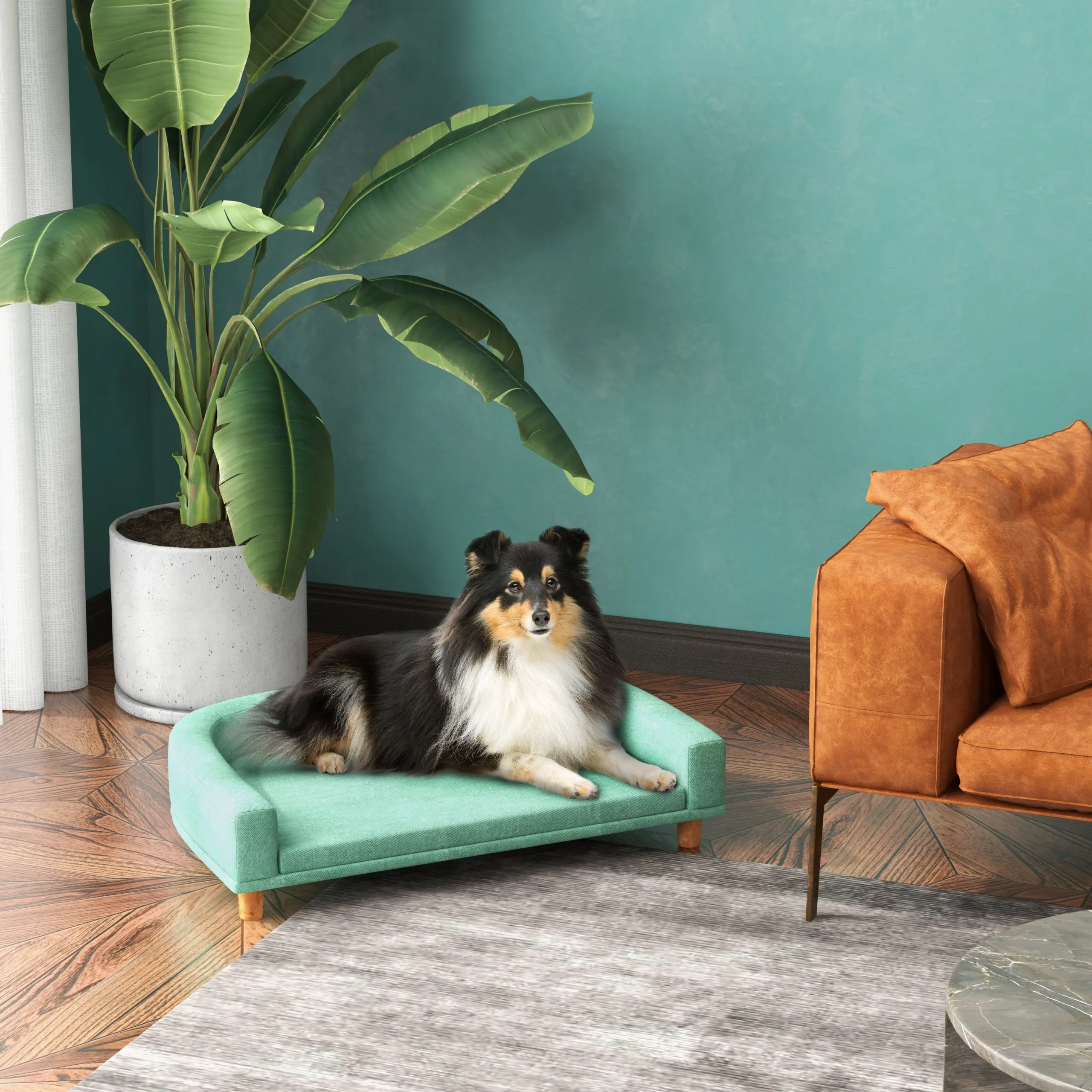 Large Dog Sofa with Raised Legs and Removable Cushion, 98x67x25 cm, Light Green - Image 2