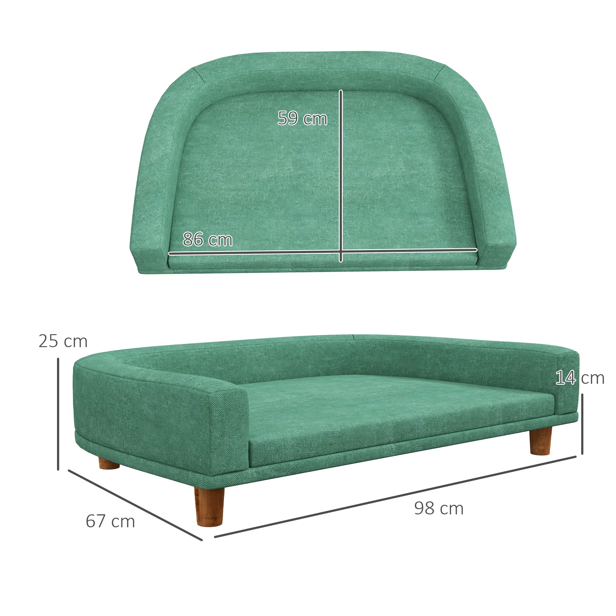 Large Dog Sofa with Raised Legs and Removable Cushion, 98x67x25 cm, Light Green - Image 3