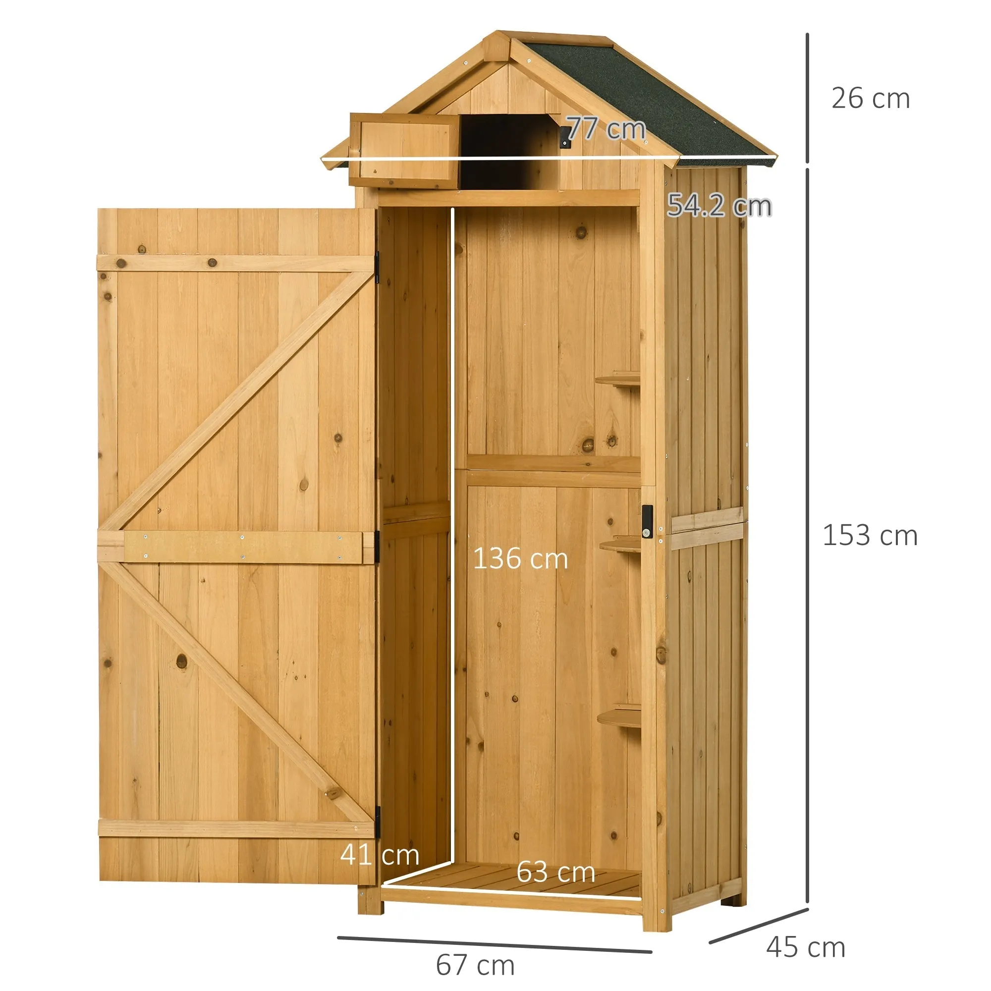 Waterproof Wooden Garden Storage Shed, 77x54. 2x179cm - Yellow - Image 3