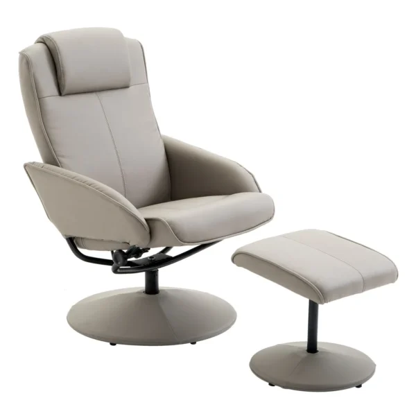 Reclining Relax Chair with Matching Footstool and Faux Leather Upholstery, 71x78x101cm, Grey