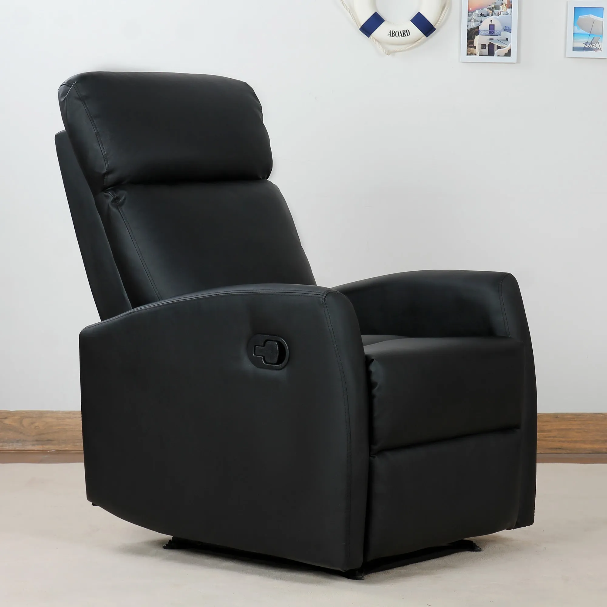 Reclining Relax Chair, Adjustable and Ergonomic, PU Leather with Padding, for Home and Office, 65x92x100 cm, Black - Image 2