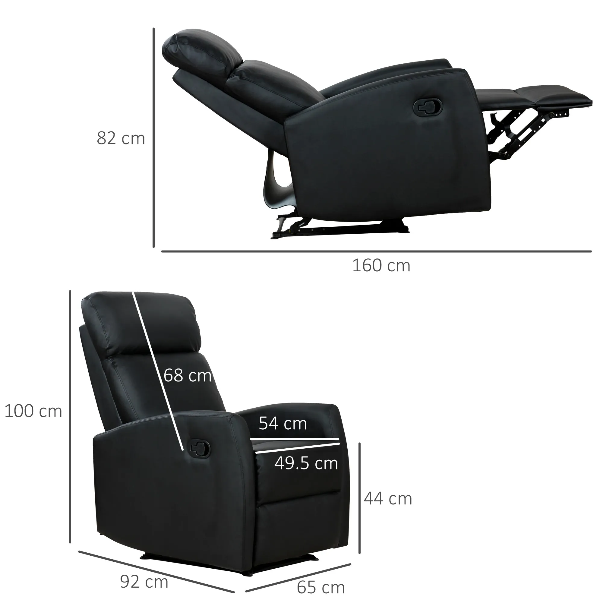 Reclining Relax Chair, Adjustable and Ergonomic, PU Leather with Padding, for Home and Office, 65x92x100 cm, Black - Image 3
