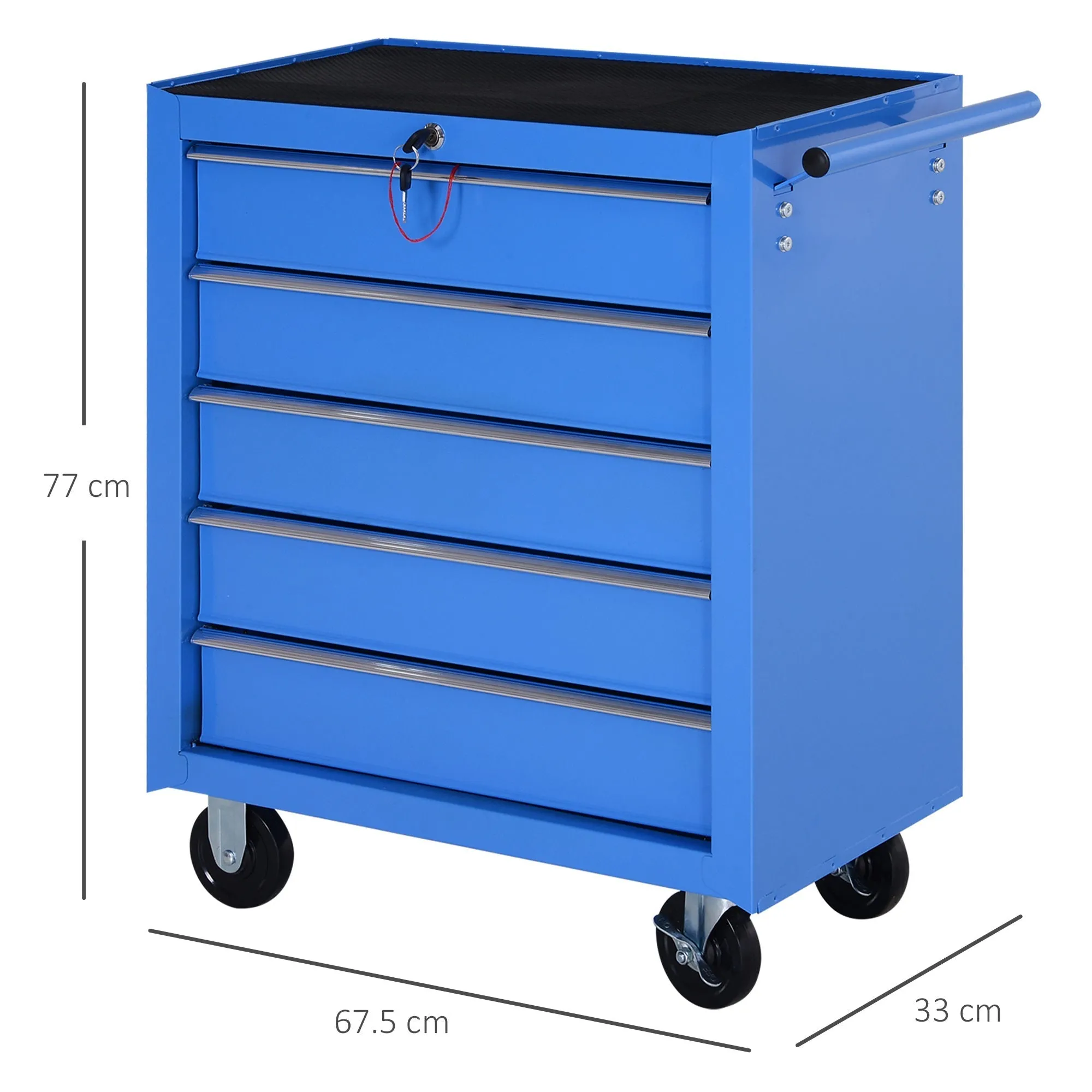 5 Drawer Workshop Trolley with Wheels Metal Blue, 67.5x 33 x 77cm - Image 3