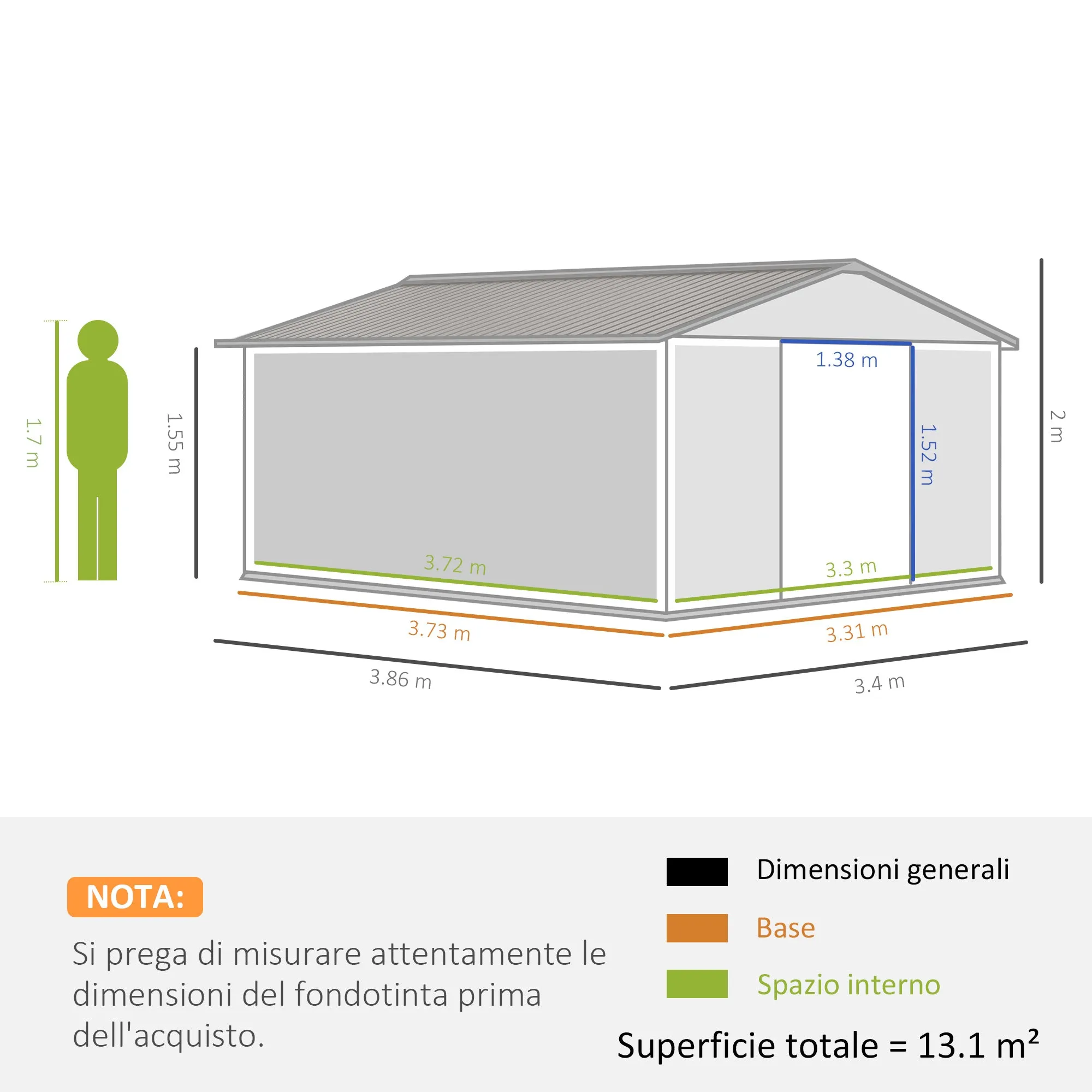 Garden Shed with Sliding Doors and Sloping Roof, Steel, 340x386x200 cm, Grey - Image 3