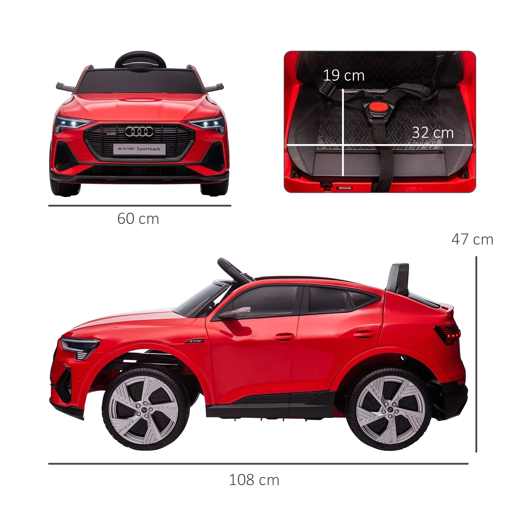 AUDI - Electric Car for Children 12V with Remote Control, Speed 3-8km/h, Lights and Music, Age 3-5 Years, Red - Image 3