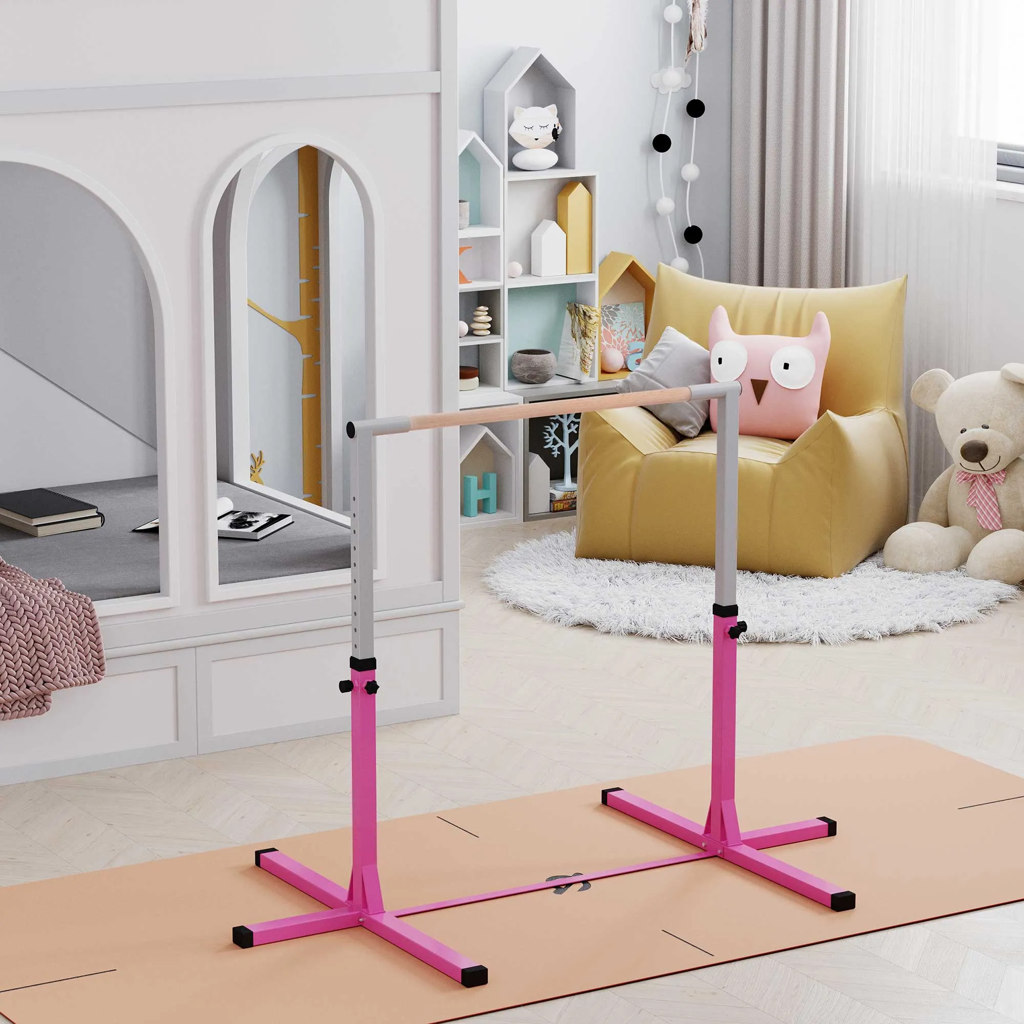 Height Adjustable Gymnastics Barre (92-150cm) for Children Max. 75kg, Pink - Image 2