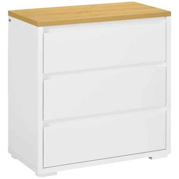 3 Drawer Chest of Drawers White Chipboard for Bedroom, Study and Living Room, 70Lx37x75cm