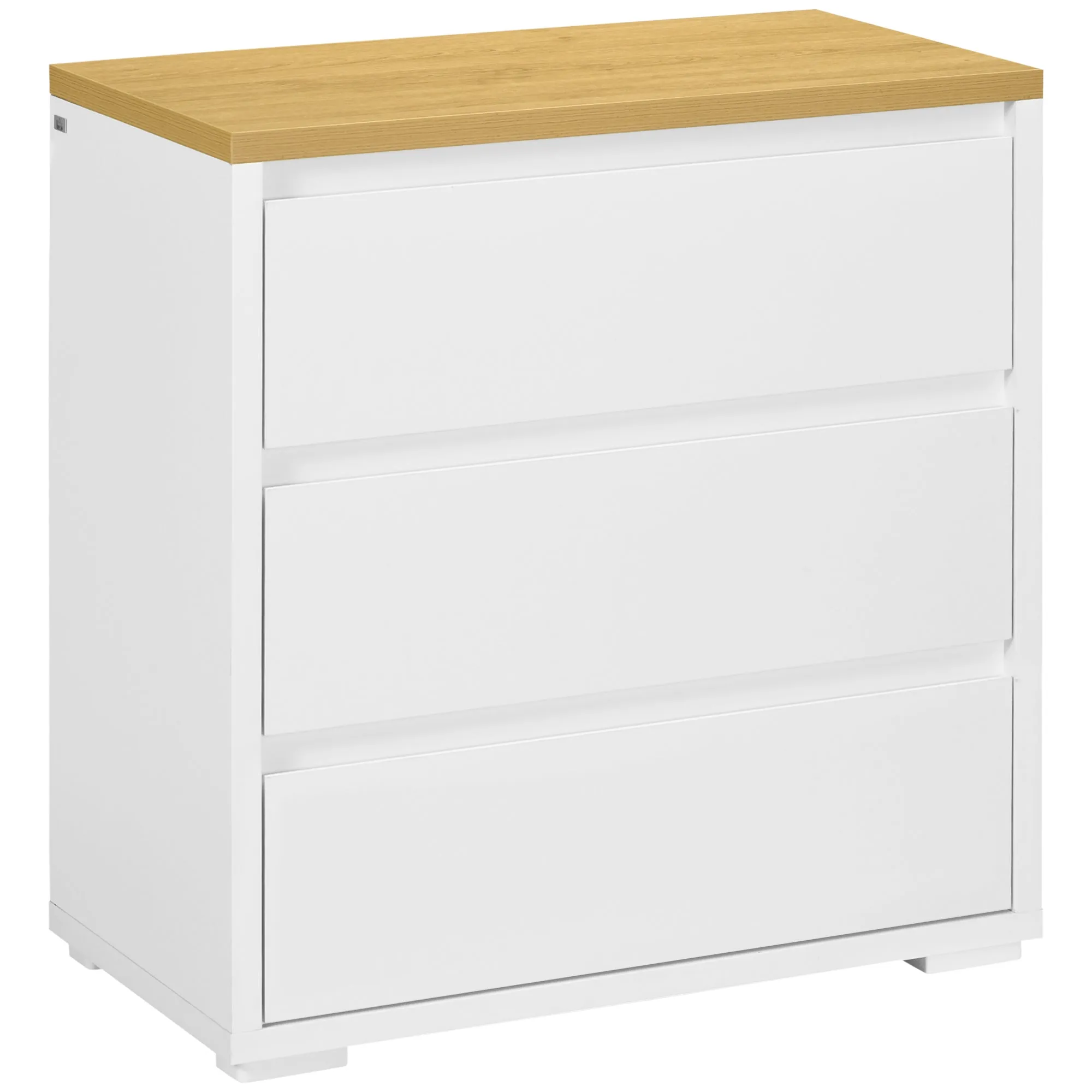 3 Drawer Chest of Drawers White Chipboard for Bedroom, Study and Living Room, 70Lx37x75cm