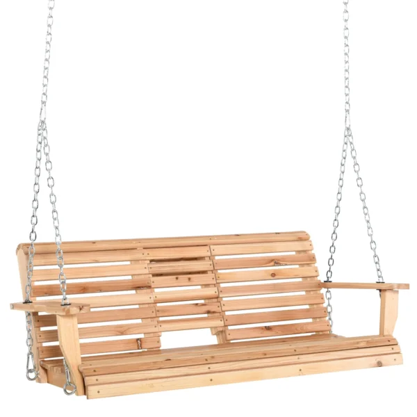 3 Seater Hanging Swing, Wooden Swing for Garden or Terrace with Folding Table and Cup Holder