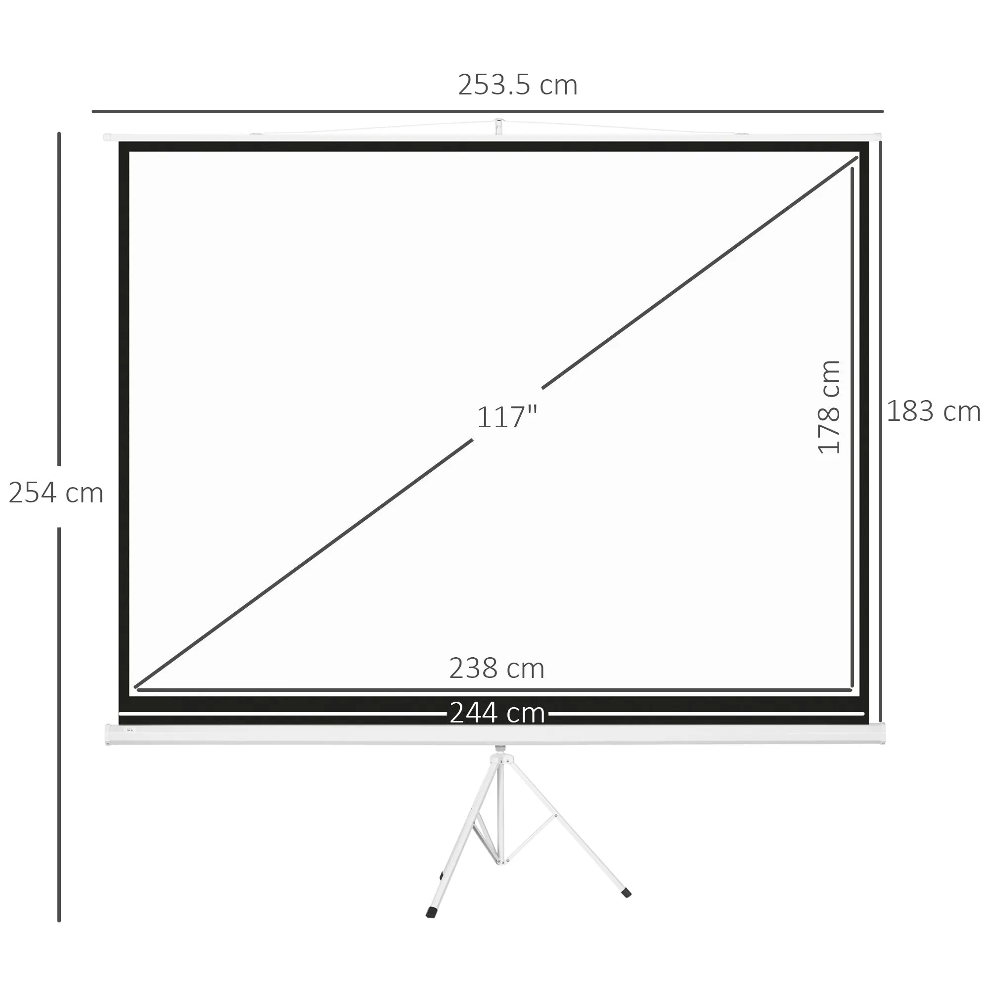 Projector Screen 120" 4:3 Format in Mesh Fabric, Plastic and Metal with Tripod, 244x190 cm, White - Image 3