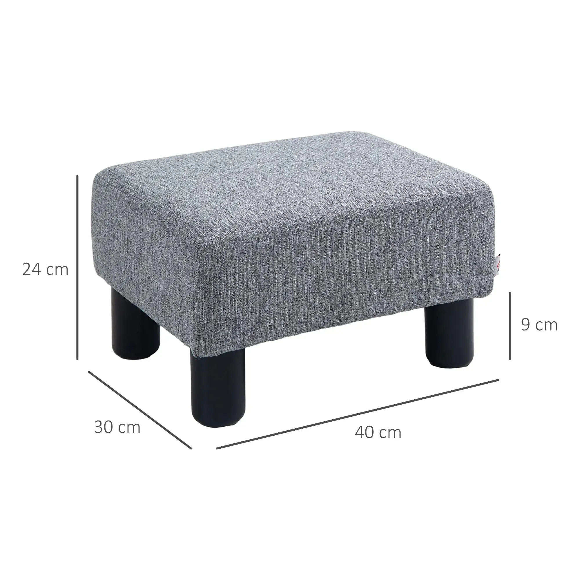 Pouf Footstool in Linen Effect Fabric Padded, 40x30x24cm, Grey - Image 3