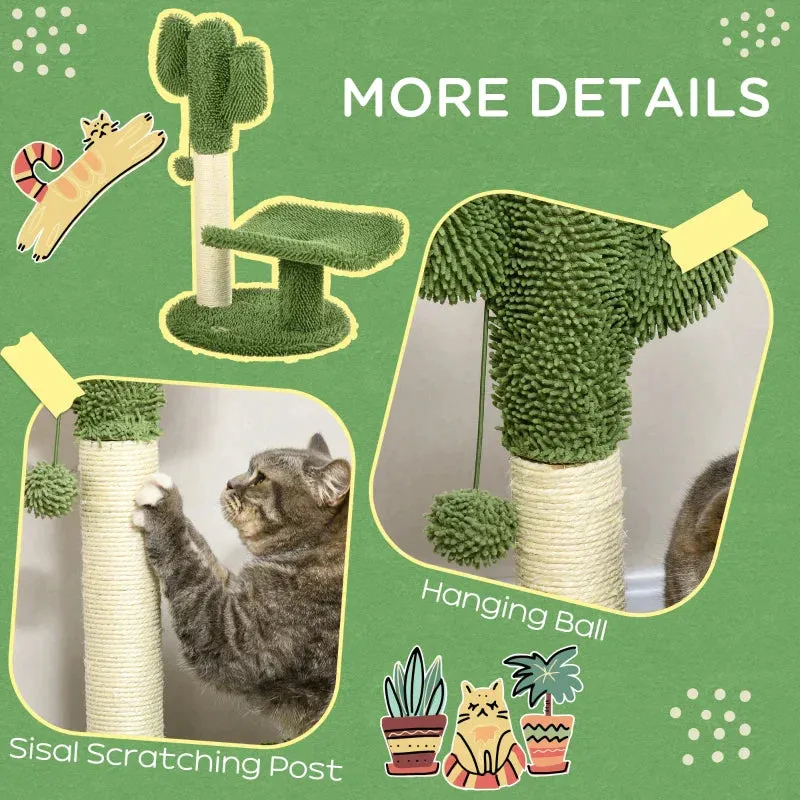 Green and white Cactus Shaped Cat Tree with playing ball | 35x31x55.5 cm - Image 2
