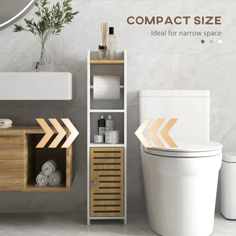 Space-Saving Bathroom Cabinet in Chipboard with Shelves and Lower Cabinet, 18x20x90 cm, White - Image 2