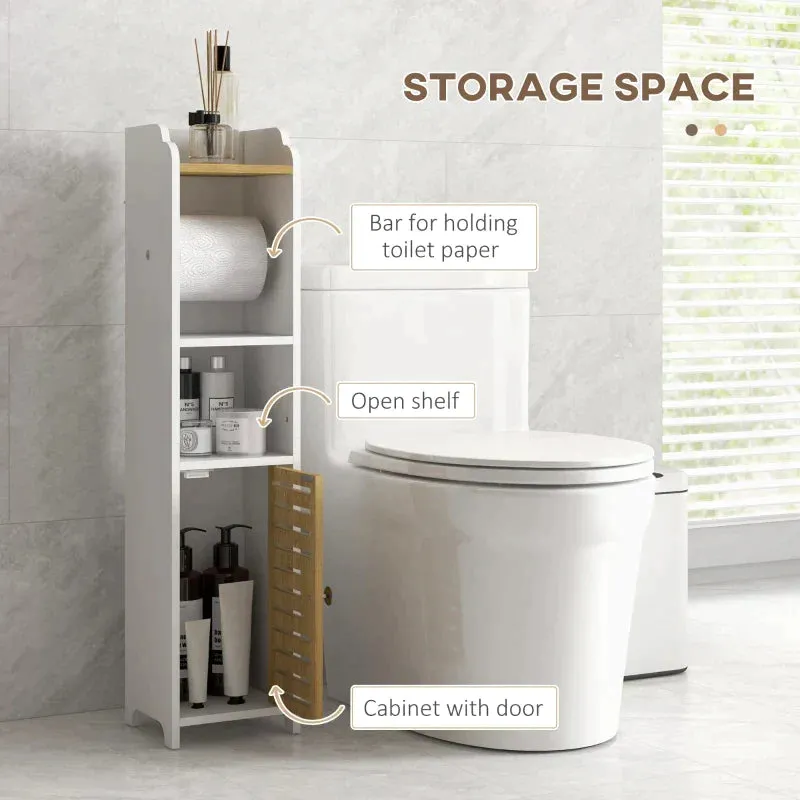 Space-Saving Bathroom Cabinet in Chipboard with Shelves and Lower Cabinet, 18x20x90 cm, White - Image 3