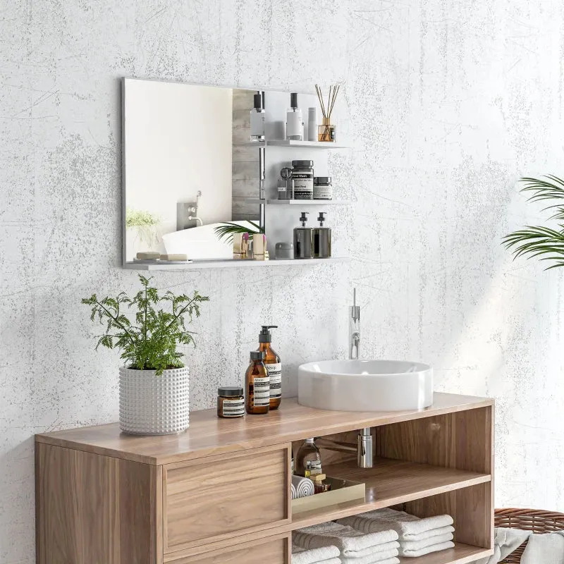 Wall Mounted Bathroom Mirror with 2 Side Shelves and Bottom Shelf, MDF and Glass, 75x10x48 cm, White - Image 2