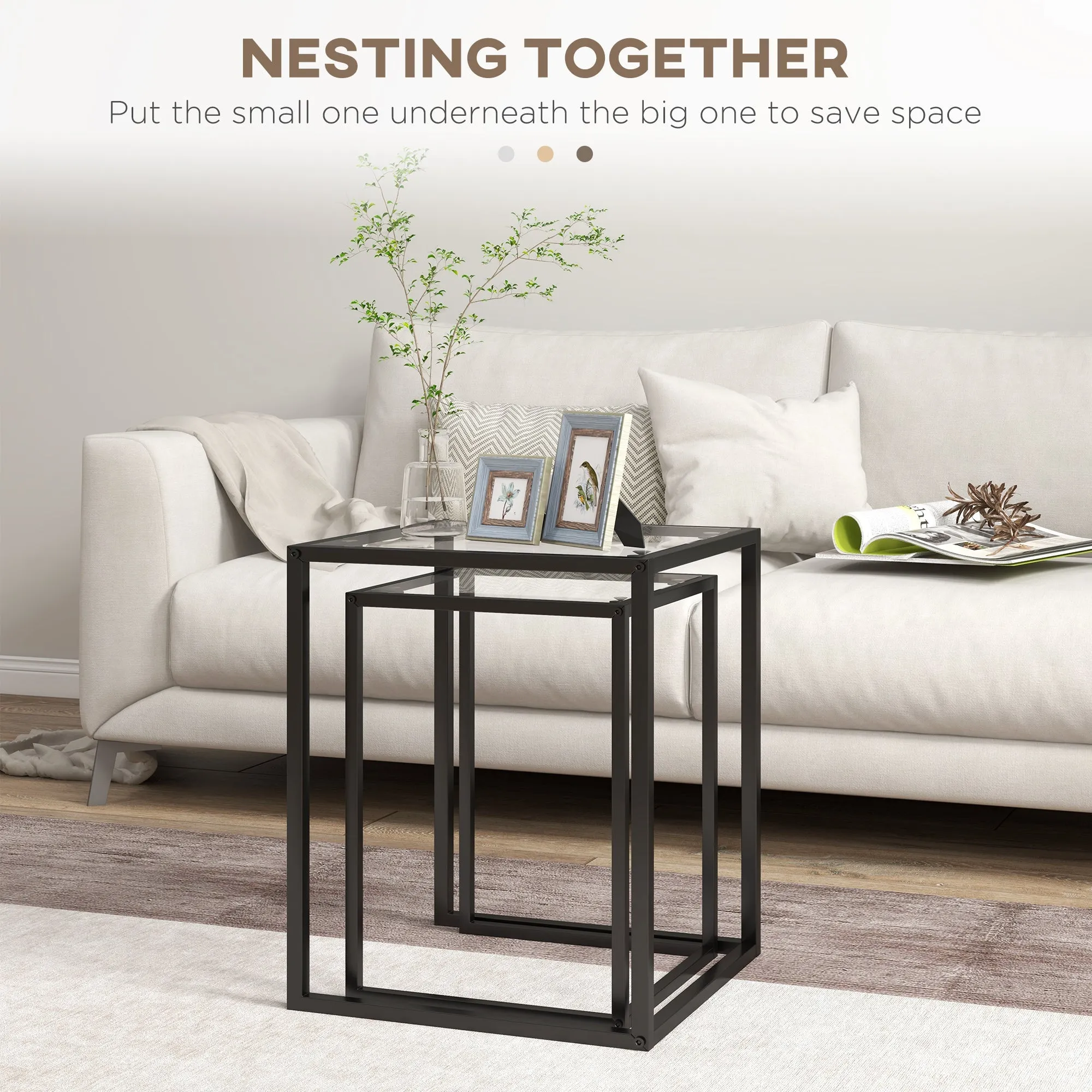 CIELO | Set of 2 Modern Black Coffee Tables with Tempered Glass - Image 3
