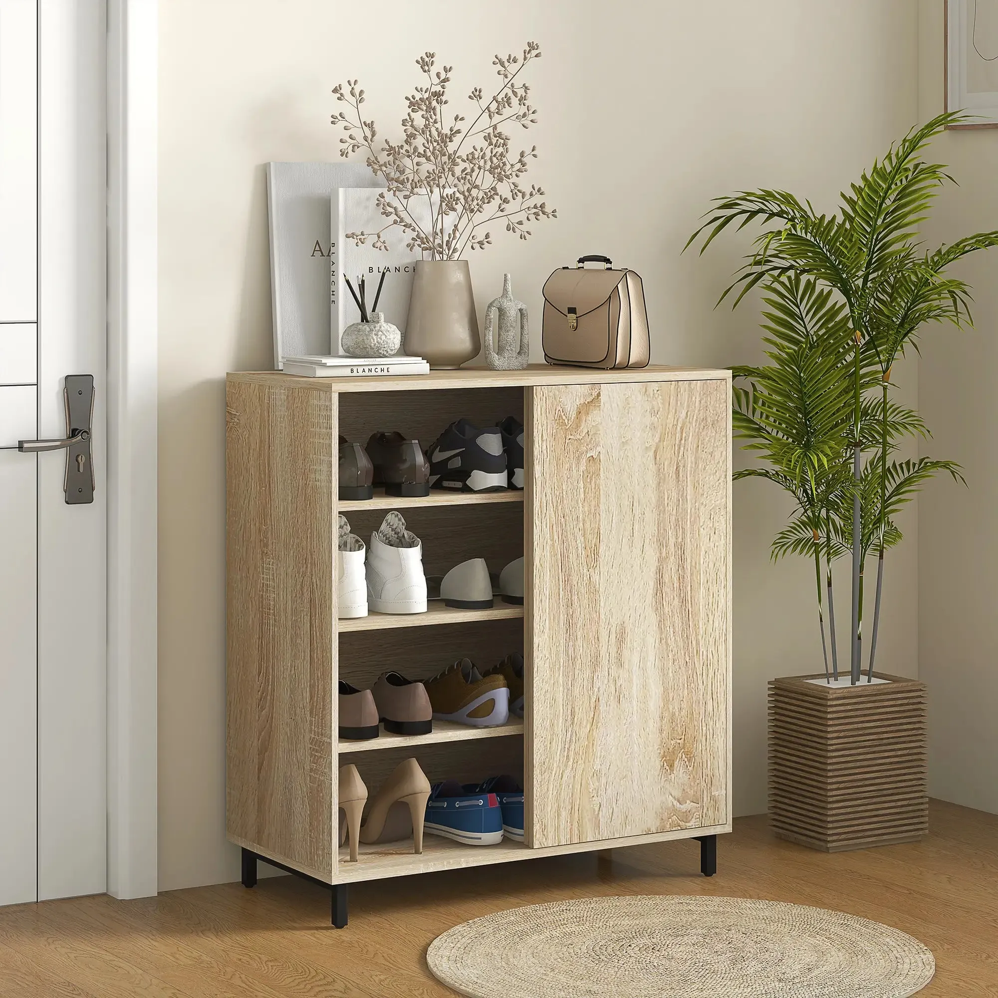 Shoe Rack in Chipboard and Steel with Adjustable Shelves, max 12 Pairs 80x40x93 cm - Image 2