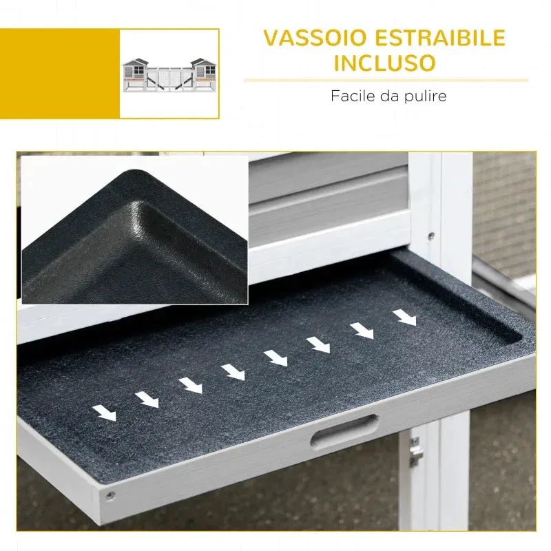 Outdoor Wooden Rabbit Hutch with 2 Houses and Open Enclosed Area with Doors and Ramps, 259x64x92 cm, Grey - Image 3