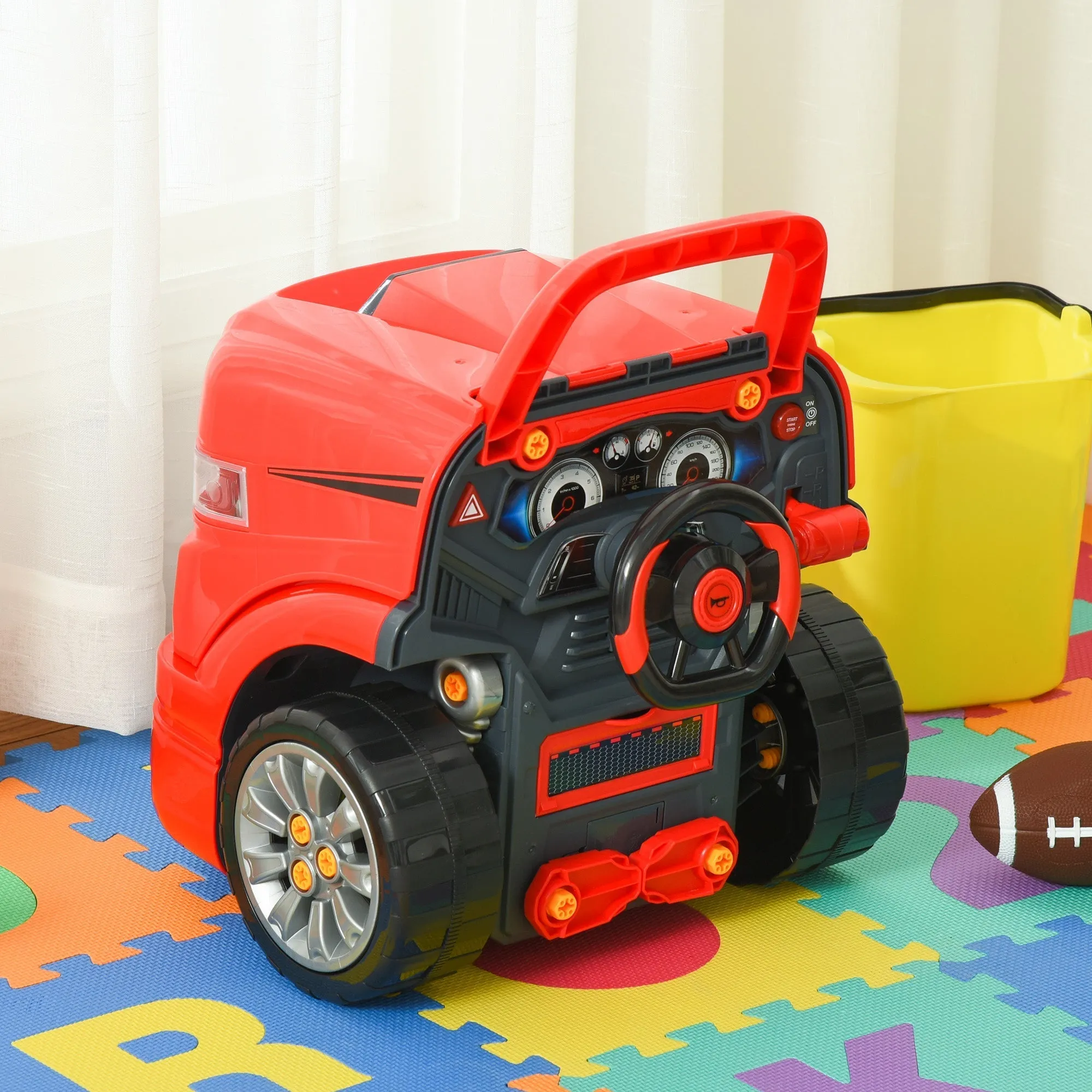 Toy Truck Workshop with Engine and 61 Accessories for Children 3-5 Years, Wheels and Handle, 40x39x47cm, Red - Image 2