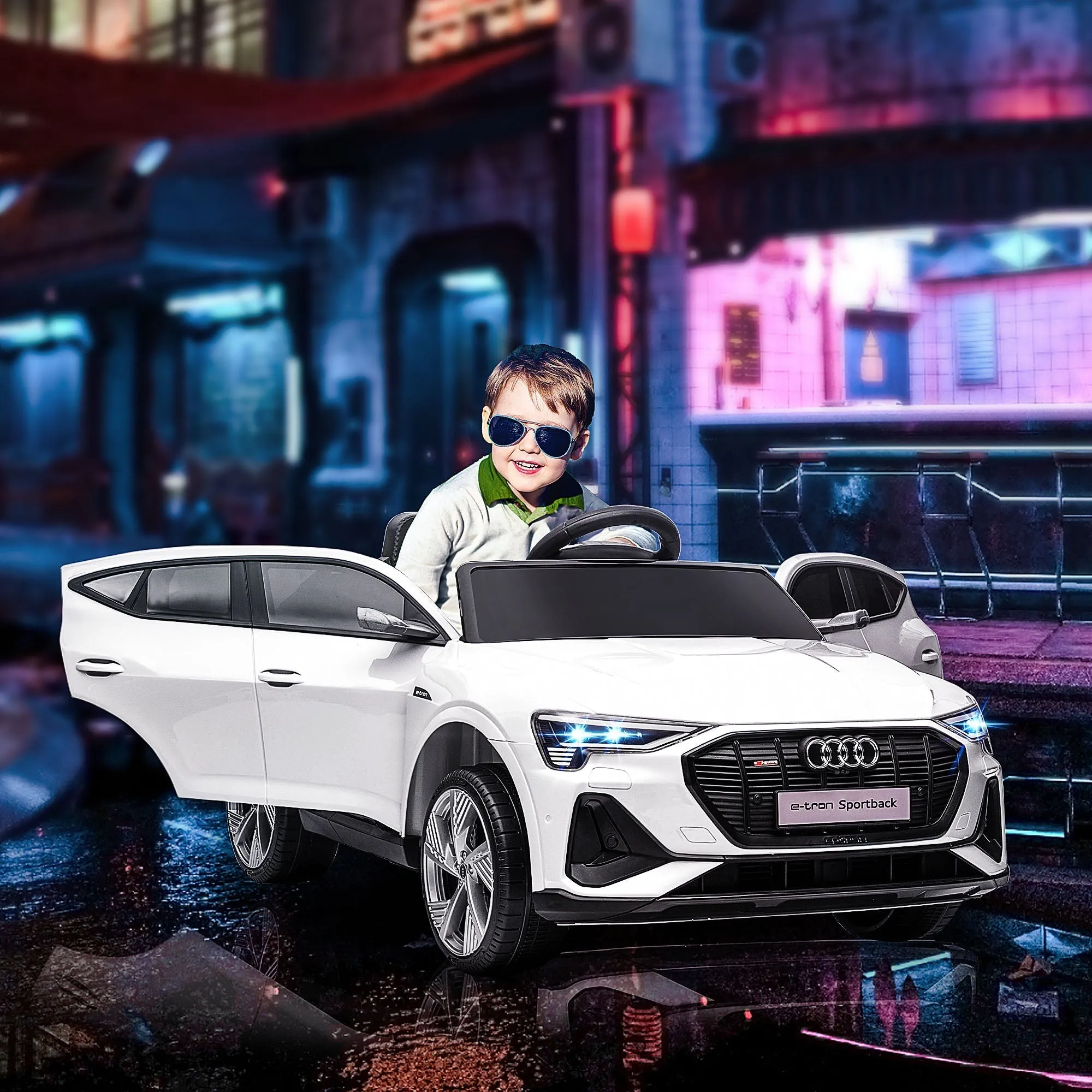 AUDI - 12V Electric Ride-On Toy Car for Kids with Remote Control, Speed 3-8km/h, Lights and Music, Age 3-5 Years, White - Image 2